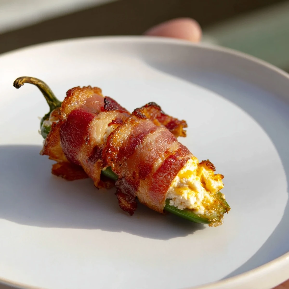 Golden-baked Game Day Jalapeno Poppers with Beef Bacon ooze melted cheddar on a rustic wooden board.