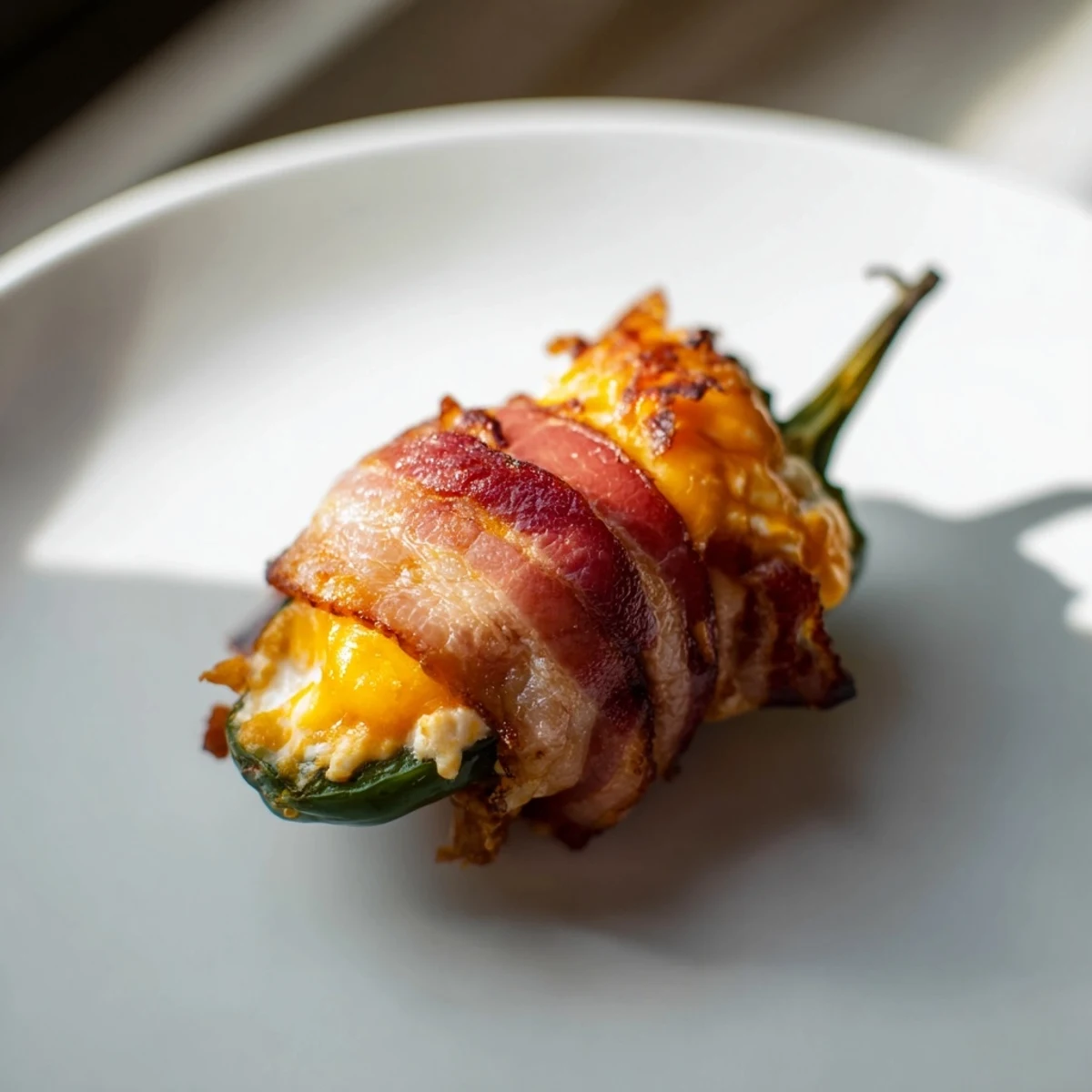 Platter of Game Day Jalapeno Poppers with Beef Bacon served with sour cream dip for game day snacking.