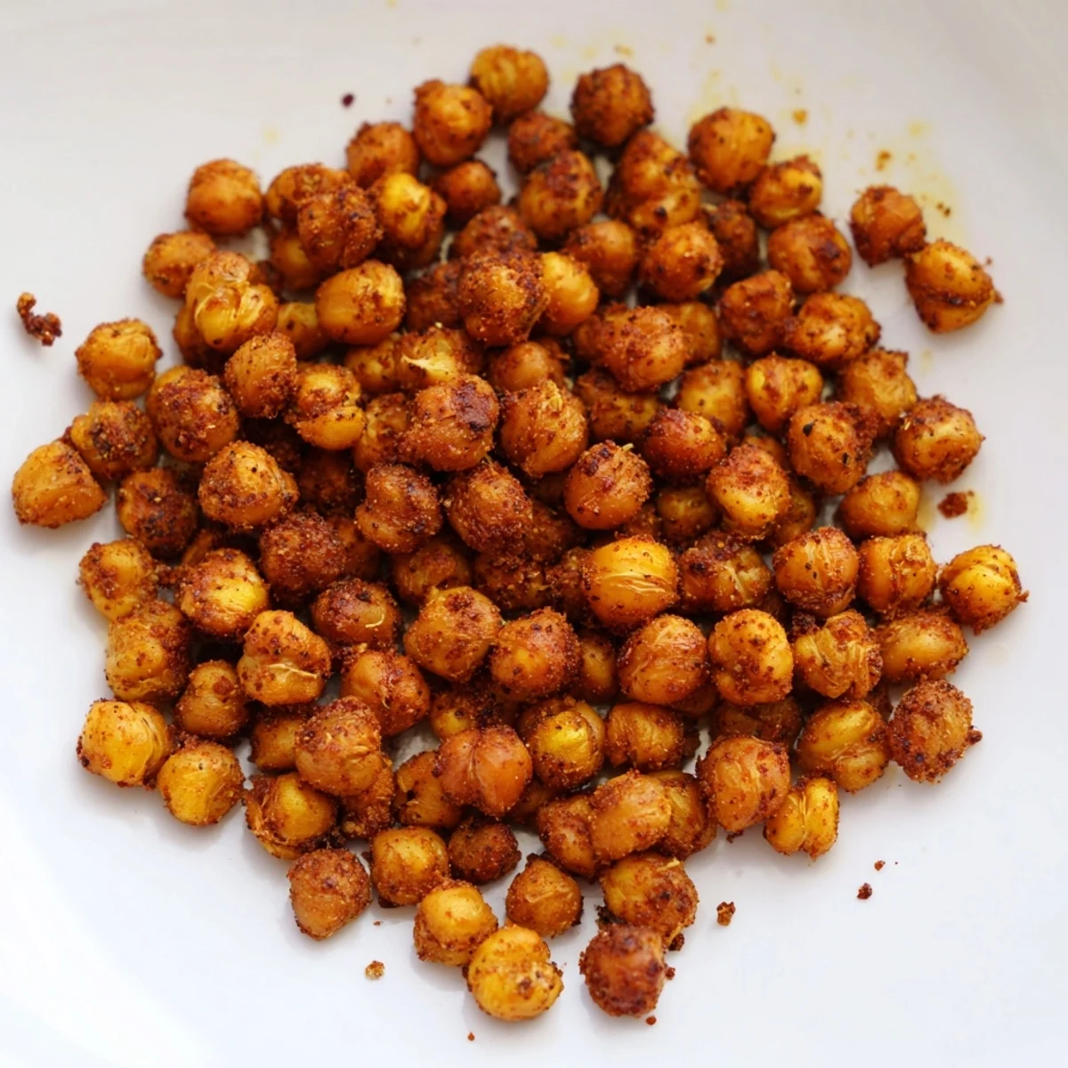 Roasted Cajun Spiced Roasted Chickpeas on a baking sheet, golden and crispy with a bold, smoky aroma.