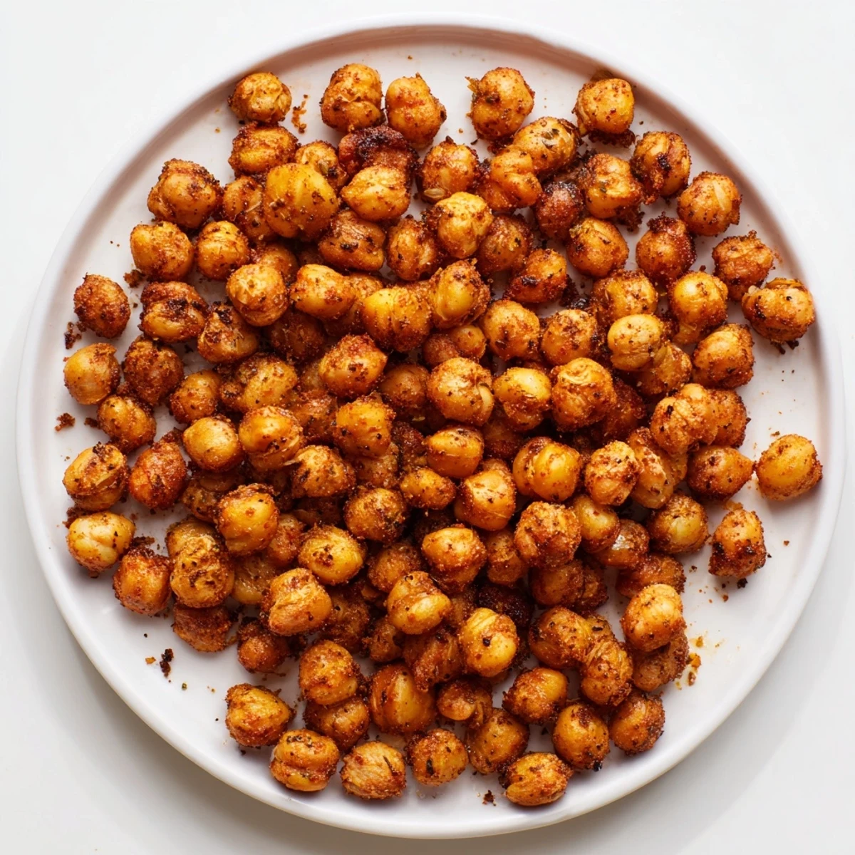 A close-up of Cajun Spiced Roasted Chickpeas, finished with fresh herbs and served as a crunchy salad topper.