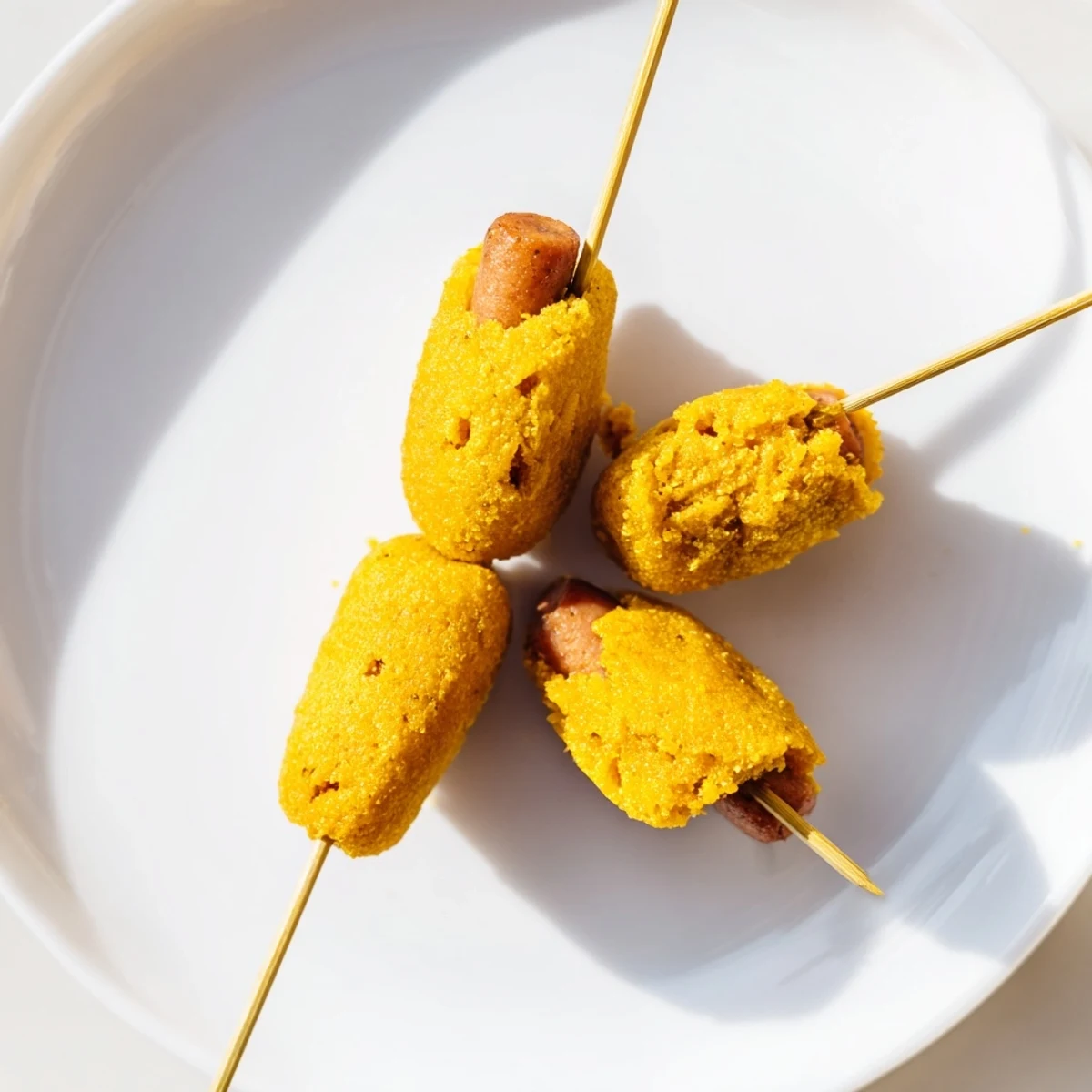 Freshly fried Mini Corn Dogs with Beef Franks, bite-sized and golden, perfect for party appetizers or backyard barbecues.  