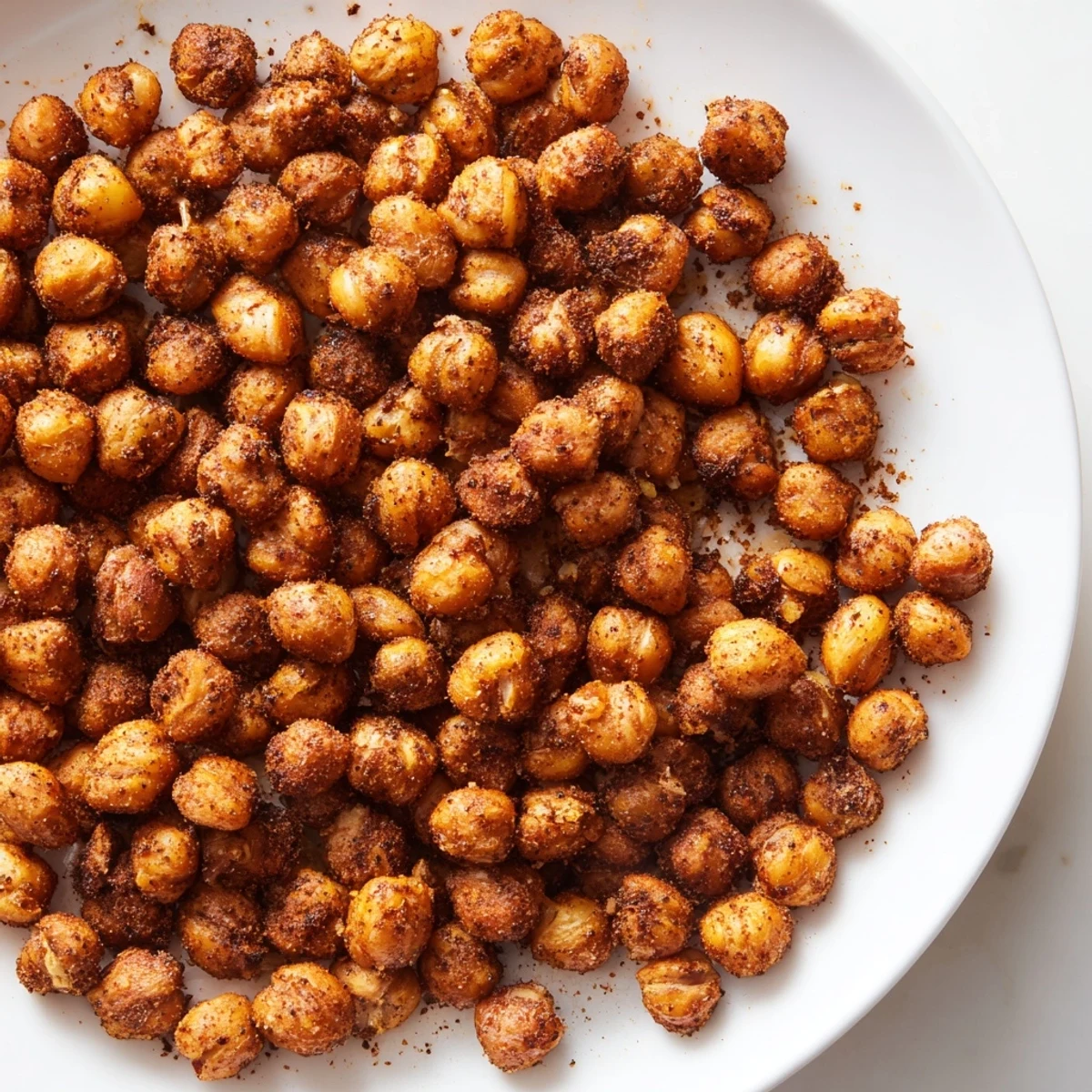 Crispy Cajun Spiced Roasted Chickpeas with paprika tossed in a rustic bowl for a healthy salad topper.