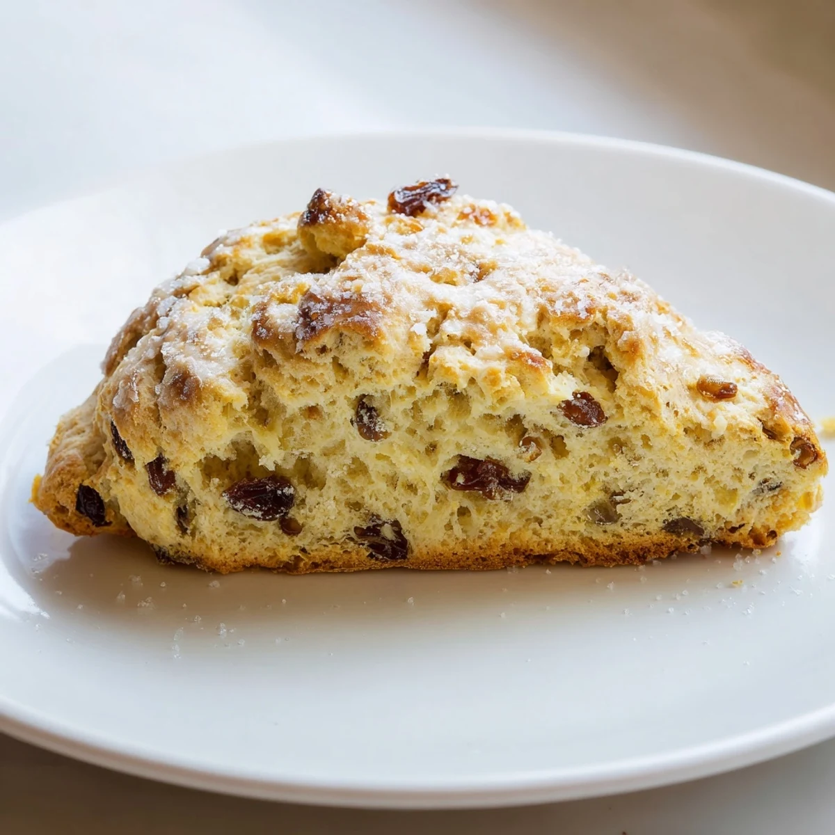 Plated Irish Soda Bread Scones beside a cup of tea, golden tops brushed with buttermilk for breakfast.
