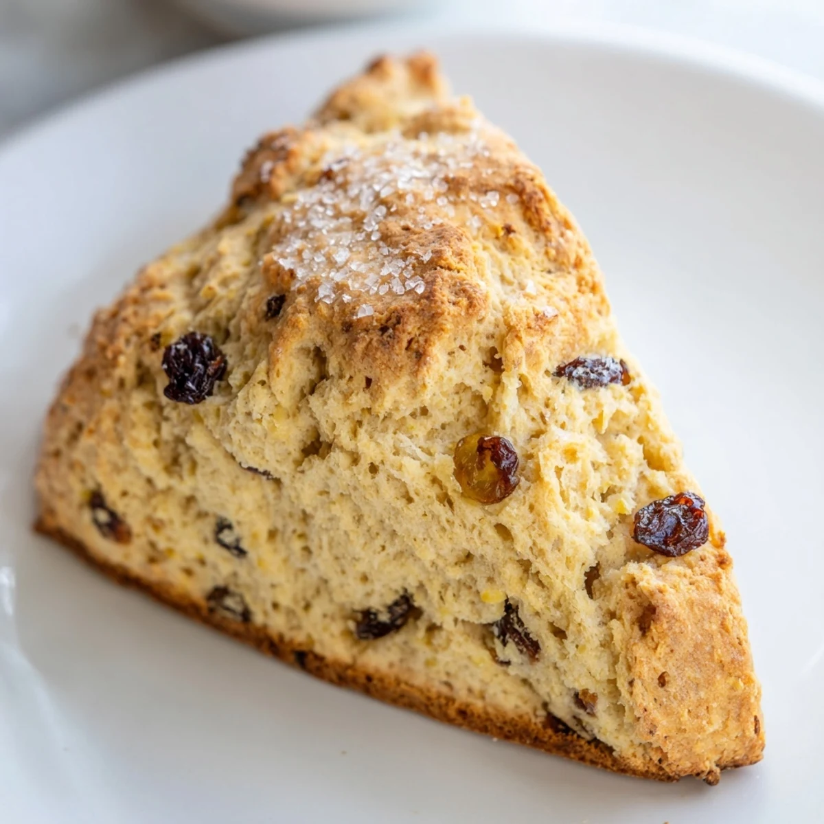 Golden brown Irish Soda Bread Scones with Currants served warm with butter and jam on a plate.  