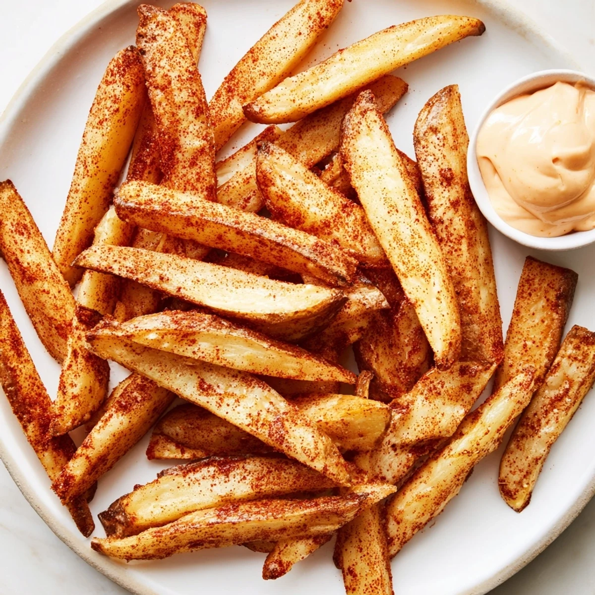 Close-up of crunchy Cajun Spiced Fries with Spicy Mayo beside a juicy burger, ideal for game day.