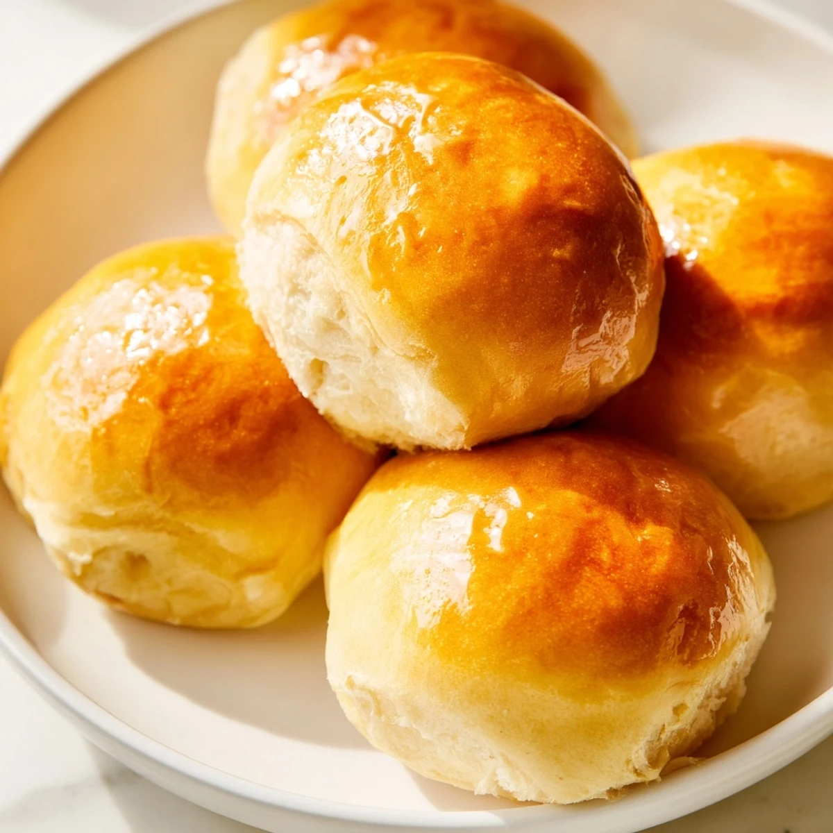 A stack of warm Best Vegan Dinner Rolls on a rustic wooden board, brushed with melted vegan butter and ready to serve alongside a green salad.