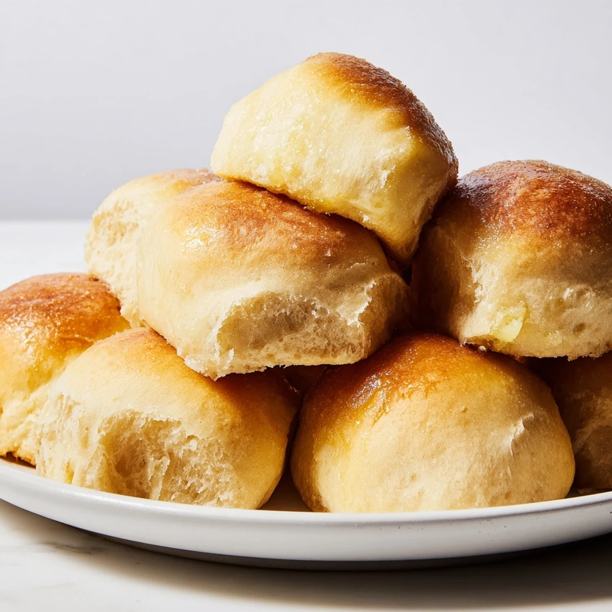 Close-up shot of a torn Best Vegan Dinner Roll revealing its tender, buttery crumb, with a small dish of vegan butter nearby.