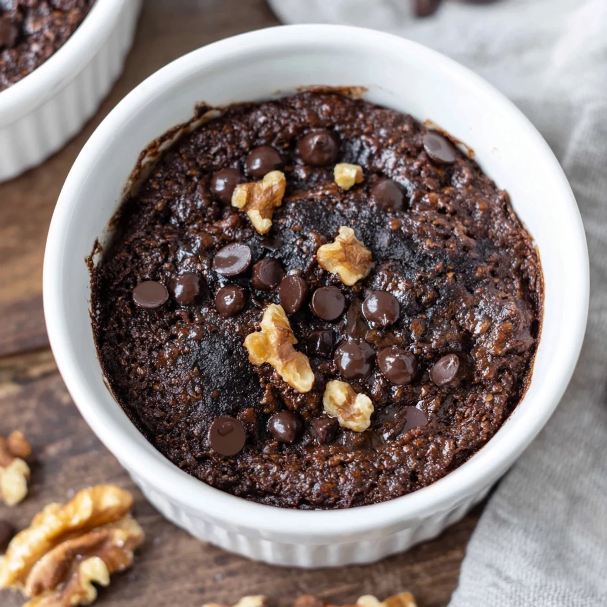 Moist and fudgy Easy Chocolate Baked Oats in a baking dish, ready to enjoy for breakfast.