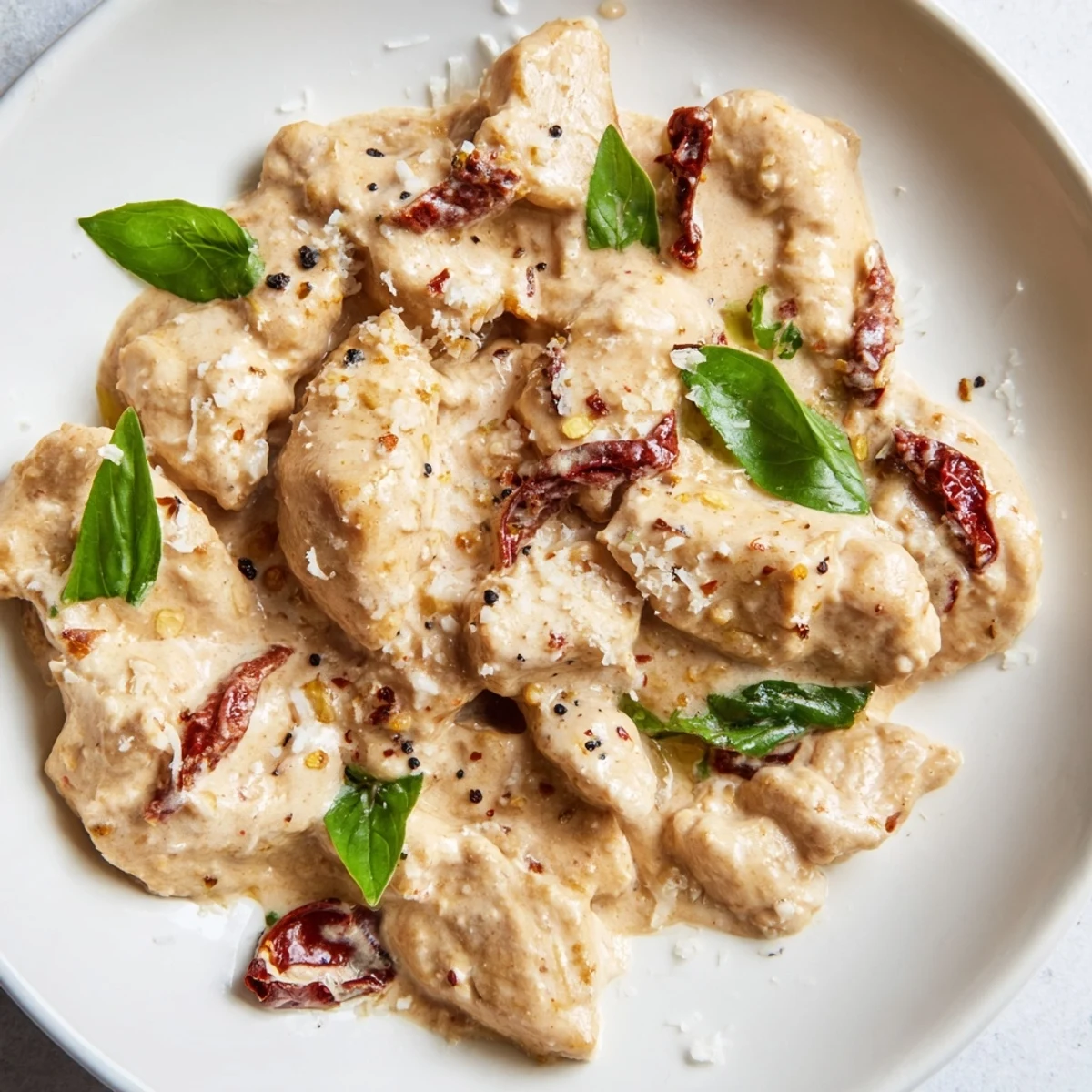 Tender chicken breasts slow-cooked in a rich tomato cream sauce, showcasing the delicious texture of the Marry Me Slow Cooker Chicken Breast.