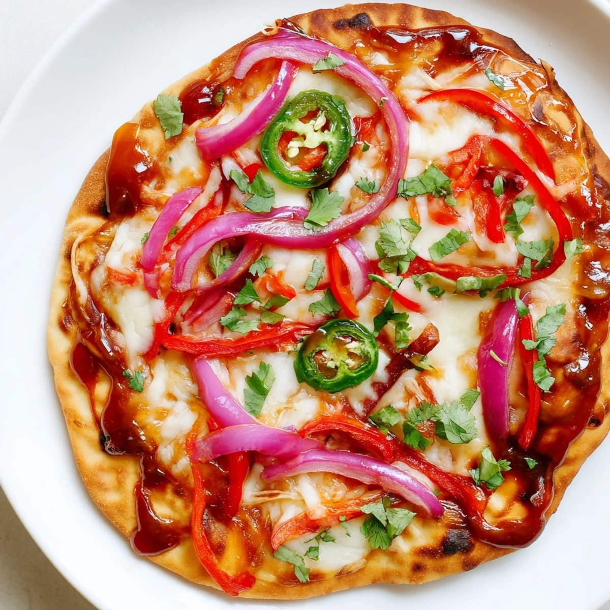 Sizzling hot from the oven, this vegetarian sweet heat honey garlic flatbread pizza features a smoky-sweet sauce and a perfect balance of spicy and sweet flavors.