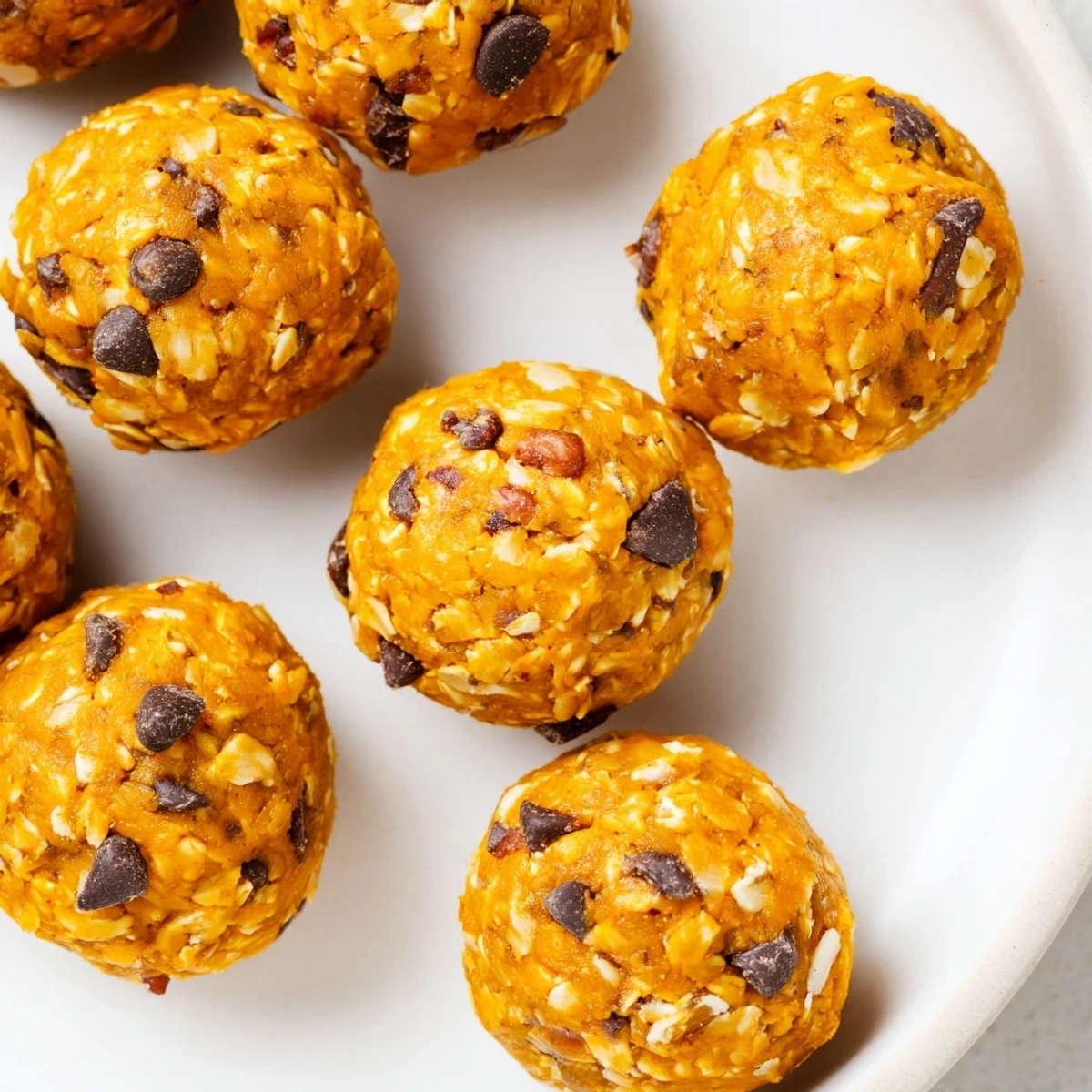 Pumpkin Bites arranged on a white plate, showcasing their soft texture and moist crumb with subtle pumpkin puree flecks.