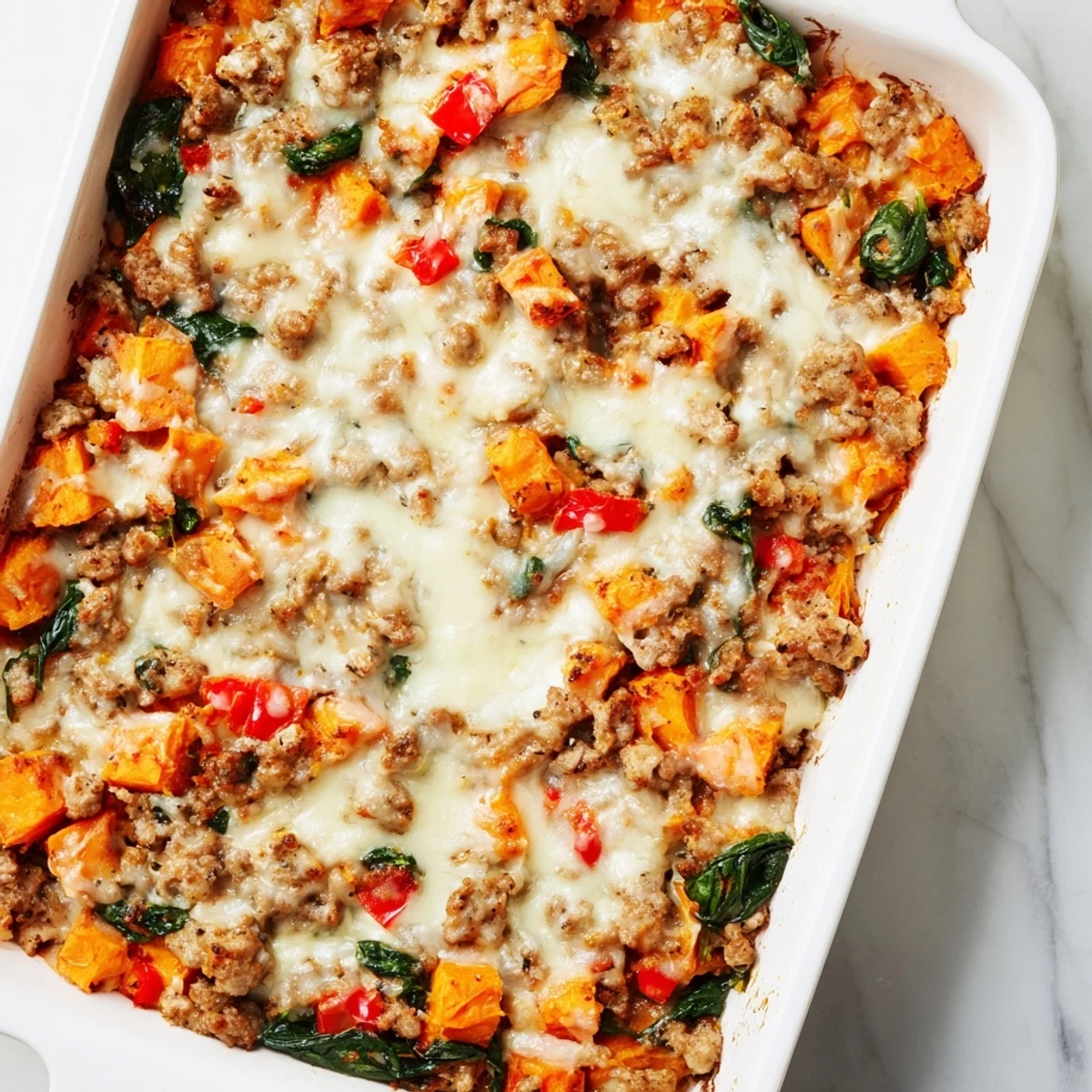 Ground Turkey Sweet Potato Bake plated with a fresh green salad, showcasing the wholesome, gluten-free casserole topping.