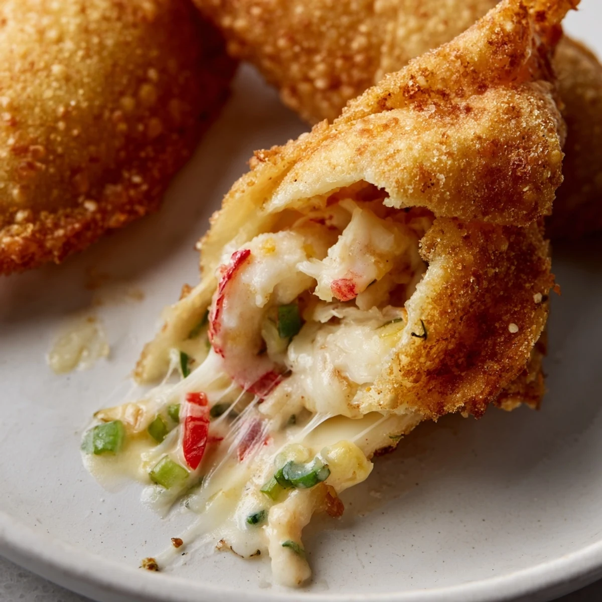 Shallow-fried Cheesy Seafood Tortilla Bombs displayed on parchment paper, crispy shells ready to be dipped in garlic aioli.