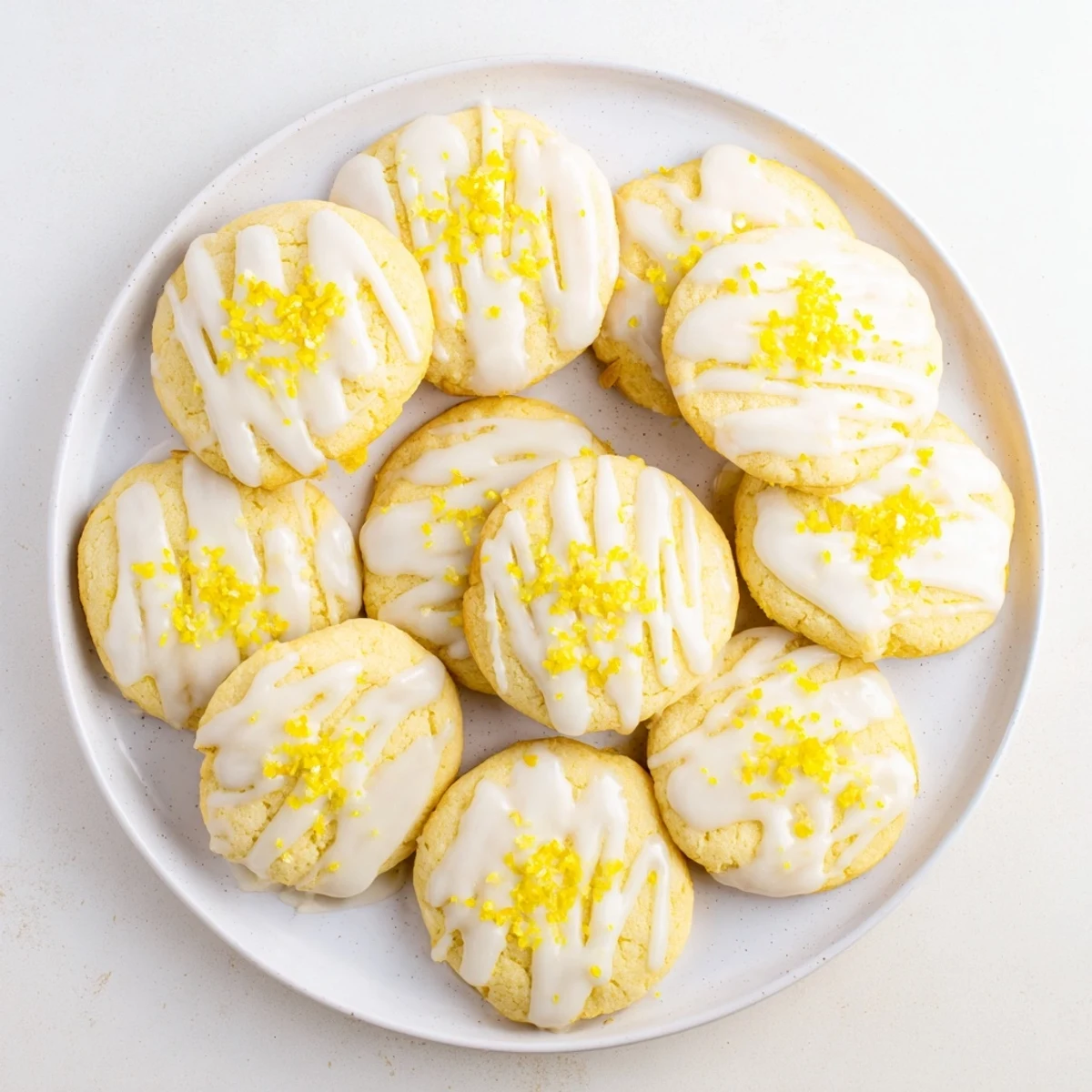 Freshly baked Limoncello cookies on a wire cooling rack with a bright lemon glaze and zest garnish.