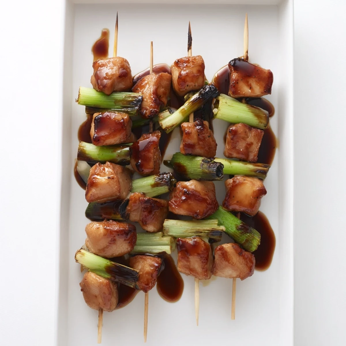Freshly grilled Japanese Chicken Yakitori skewers on a platter, perfect for a casual dinner.