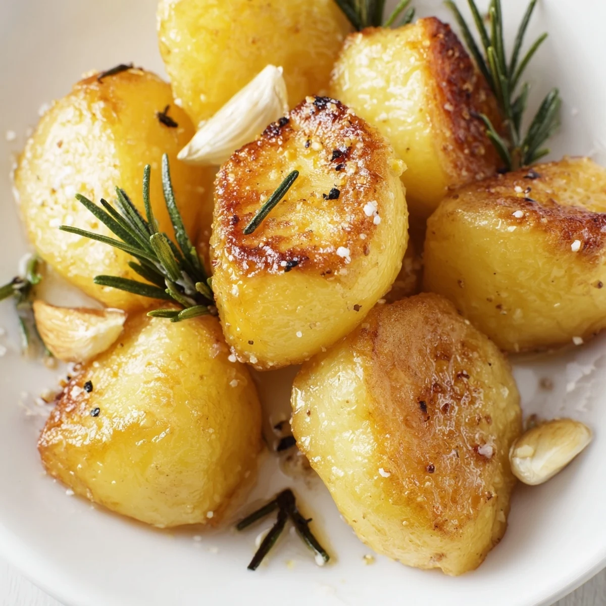 Golden homemade roast potatoes with crispy exteriors and fluffy interiors seasoned with sea salt