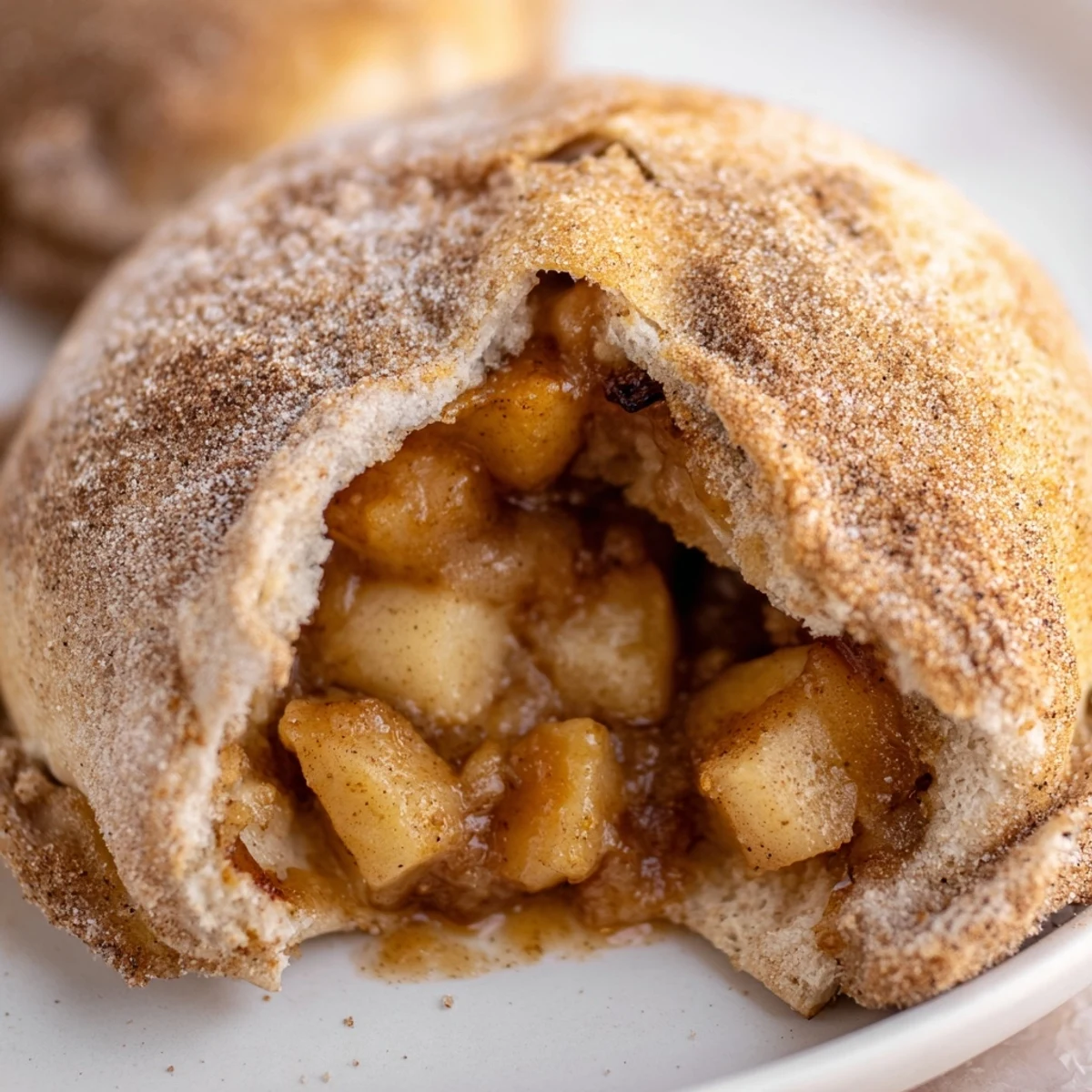 Freshly baked caramel apple pie bombs sprinkled with cinnamon sugar on parchment paper