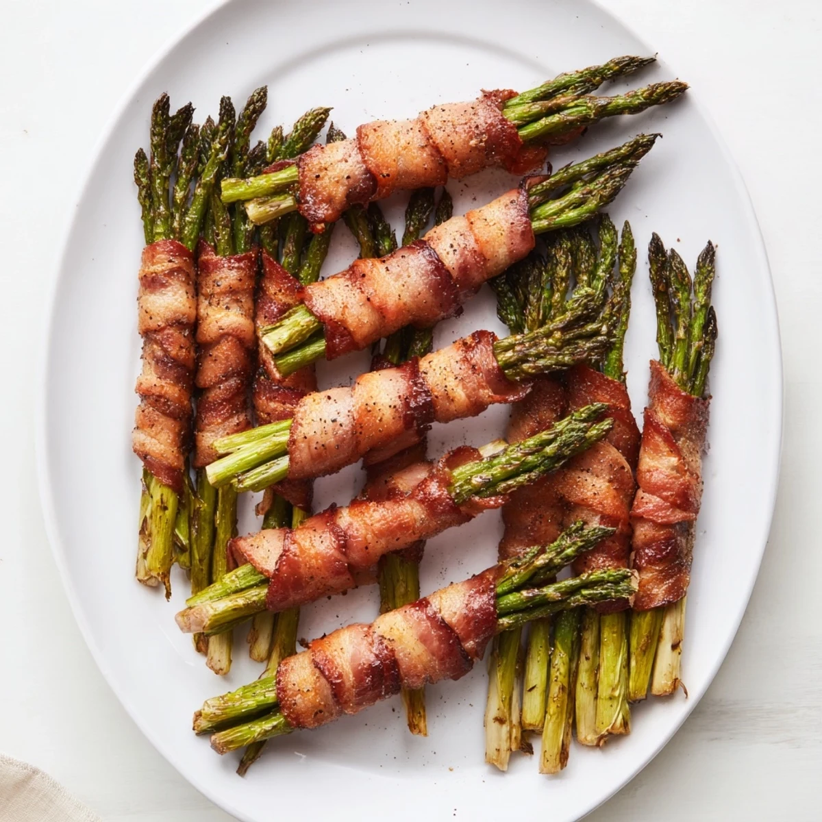 Crispy smoky bacon bundles around tender green asparagus perfect for easy appetizers