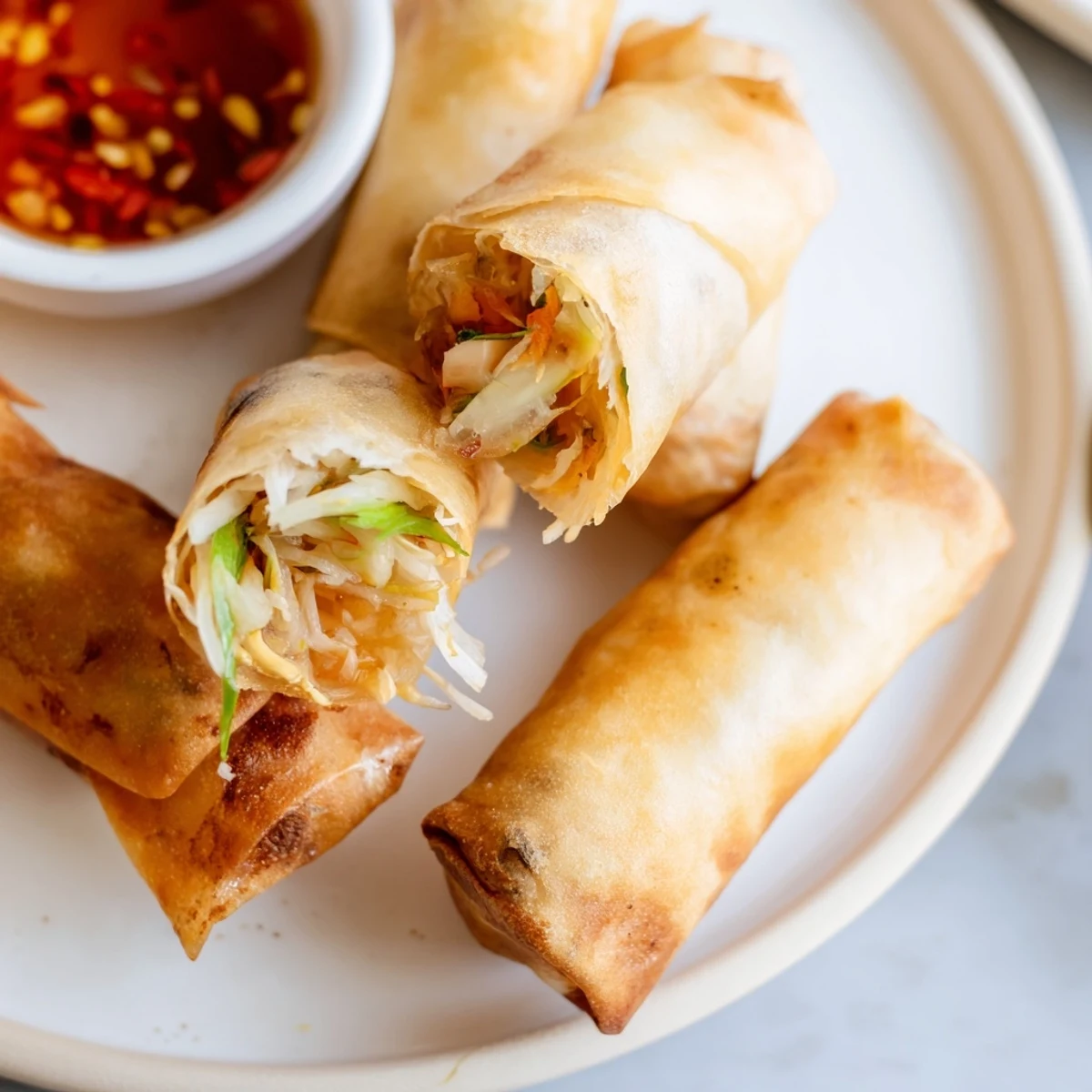 Crispy Air Fryer Spring Rolls showcase golden brown exterior and savory vegetable filling