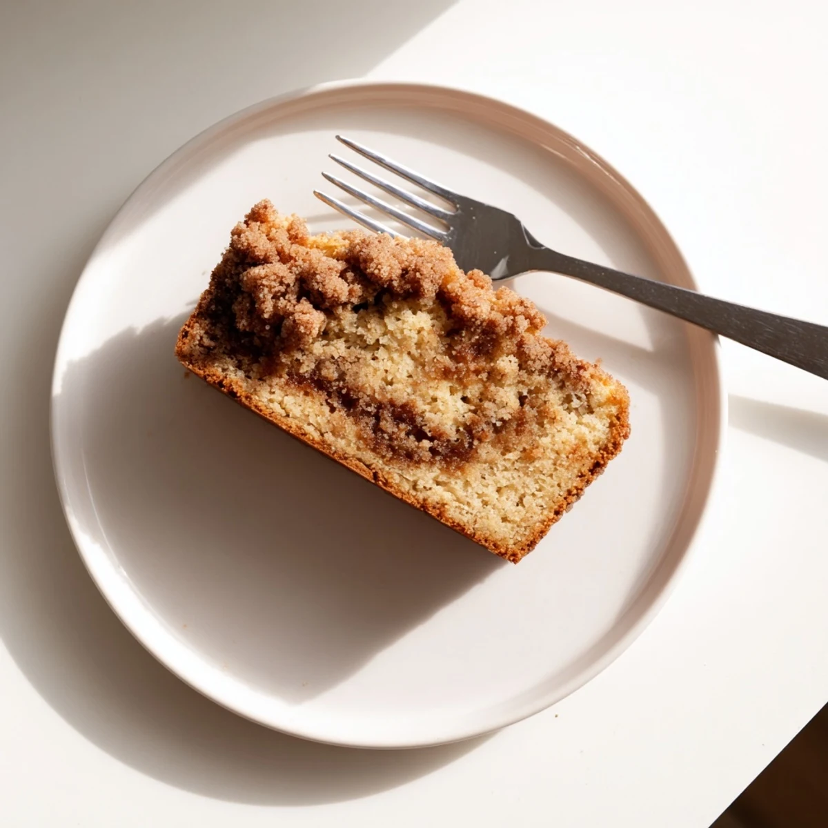 Freshly baked cinnamon crumb banana bread showing thick texture and spiced crumble topping on wire rack