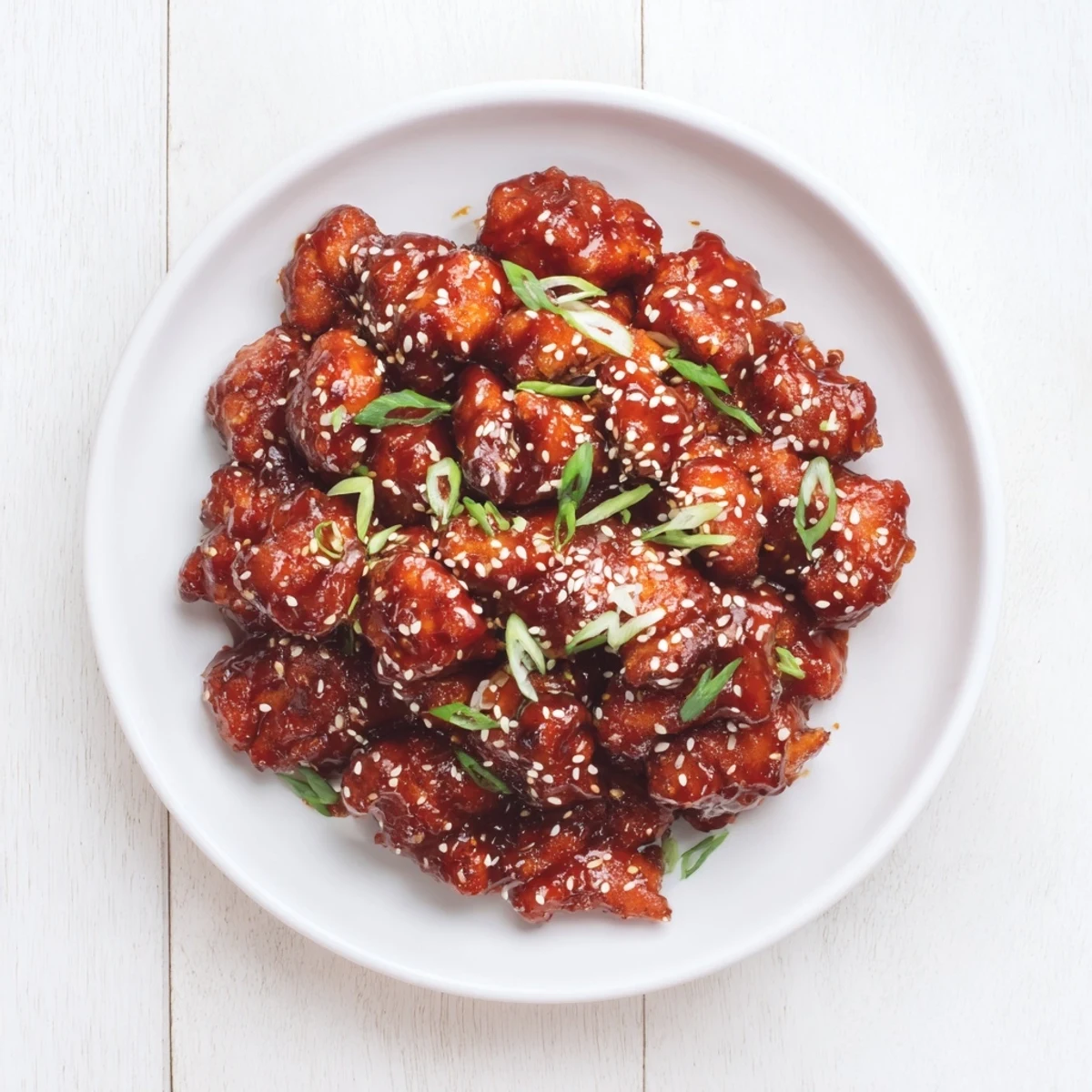Golden glazed Crock Pot Sesame Chicken topped with sesame seeds and fresh green onions