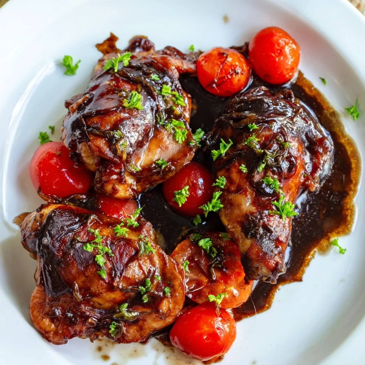 Tender marinated chicken breast glistening with sweet balsamic sauce, baked until perfectly caramelized and juicy