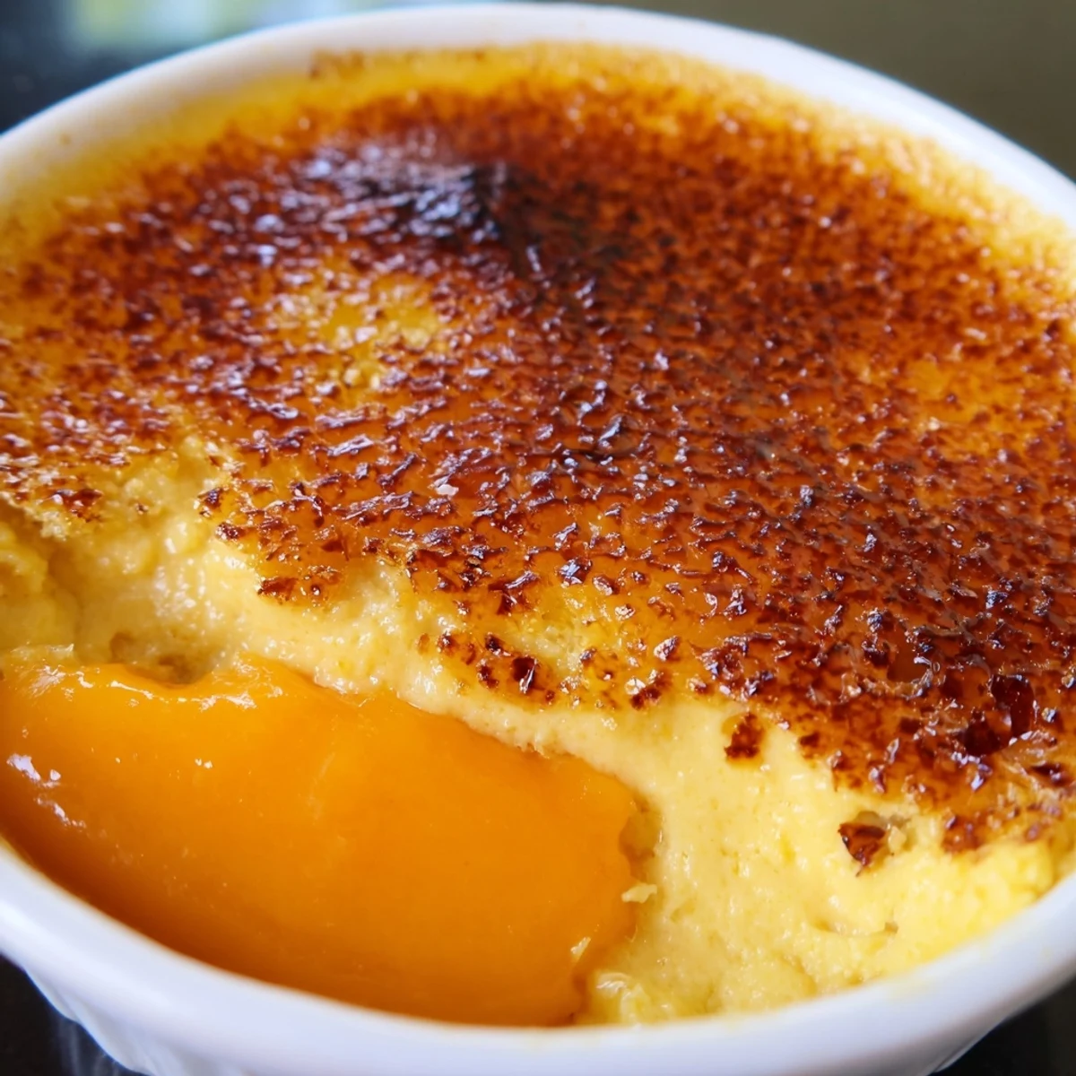 Golden caramelized sugar tops this creamy persimmon crème brûlée with its signature crackling burnt sugar crust