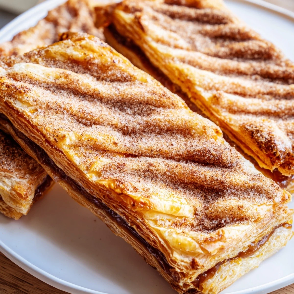 Warm caramel-filled pastries sprinkled with cinnamon sugar, freshly baked to golden perfection