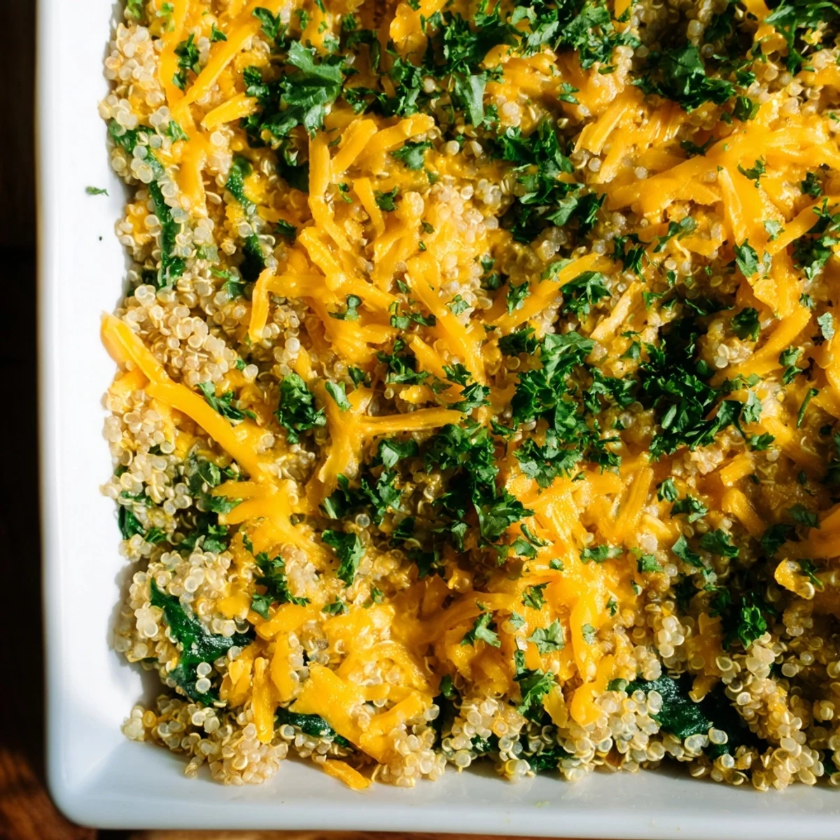 Protein-packed vegetarian breakfast bake featuring quinoa, fresh spinach, and cheesy golden crust