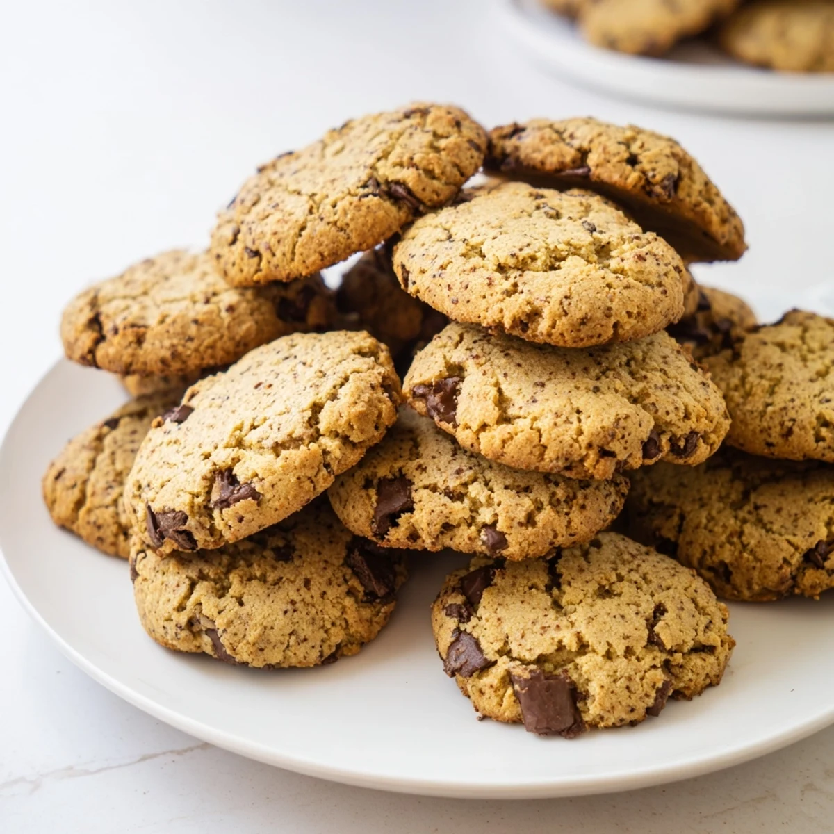 Stack of homemade Vietnamese cinnamon chocolate chip cookies dusted with extra aromatic cinnamon spice