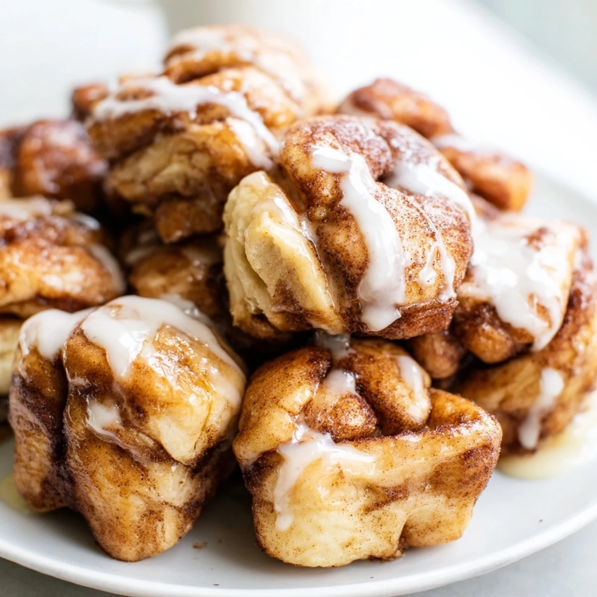 Warm high protein no sugar monkey bread pieces coated in buttery cinnamon sugar mixture