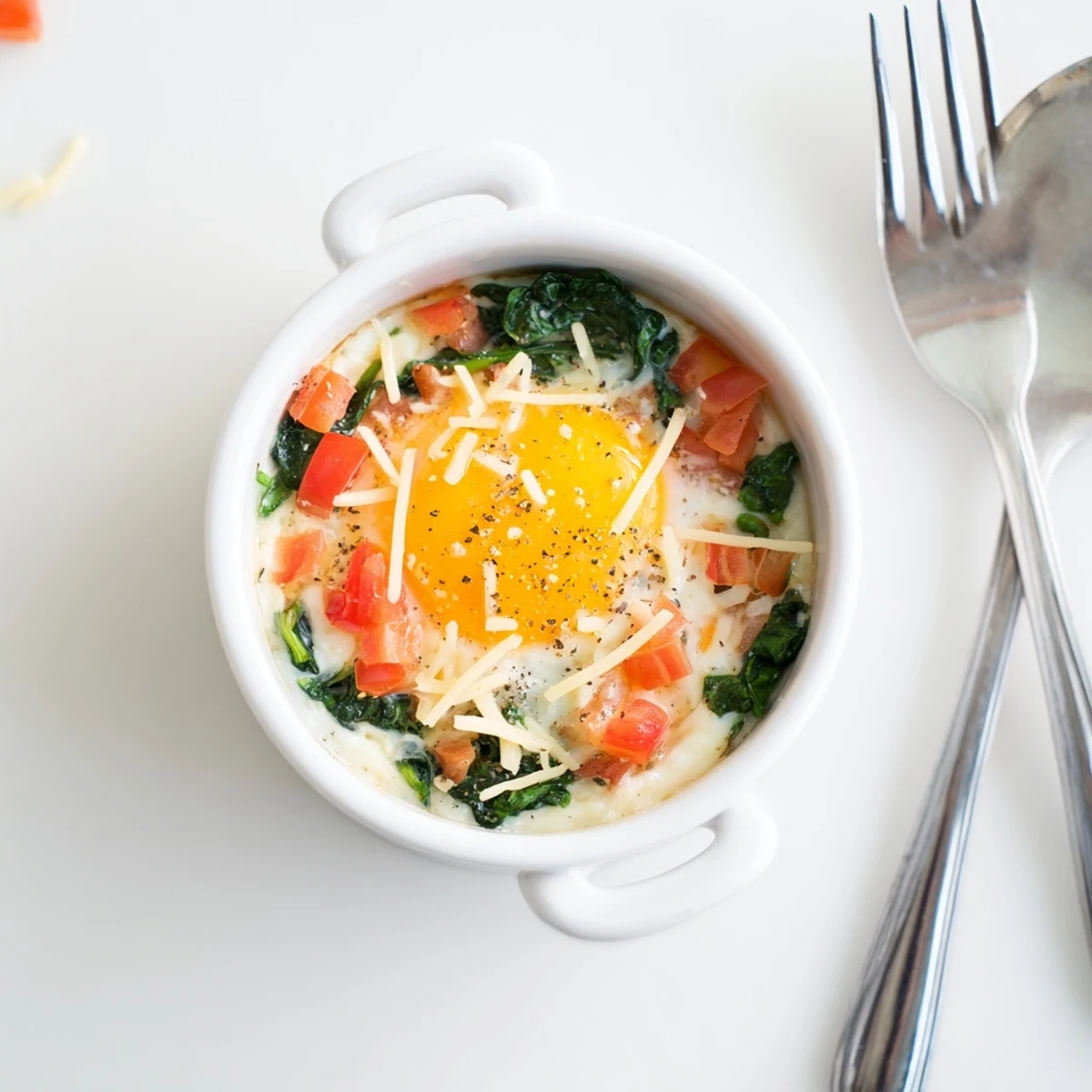 Protein-rich baked cottage cheese eggs sprinkled with paprika and fresh chives