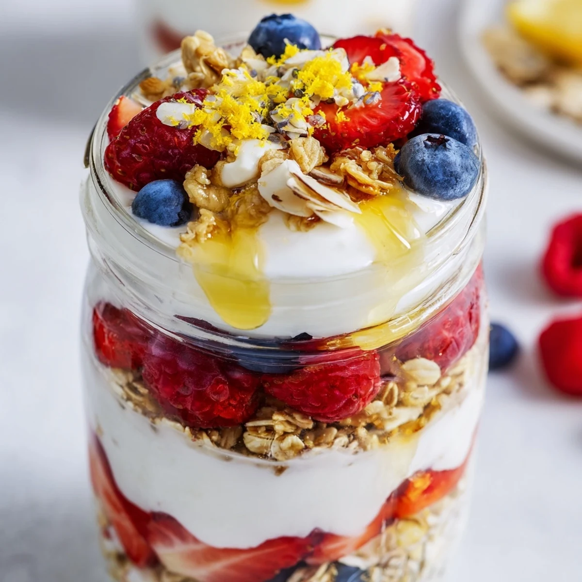 Creamy Greek yogurt parfait layered with fresh berries and crunchy granola in a glass