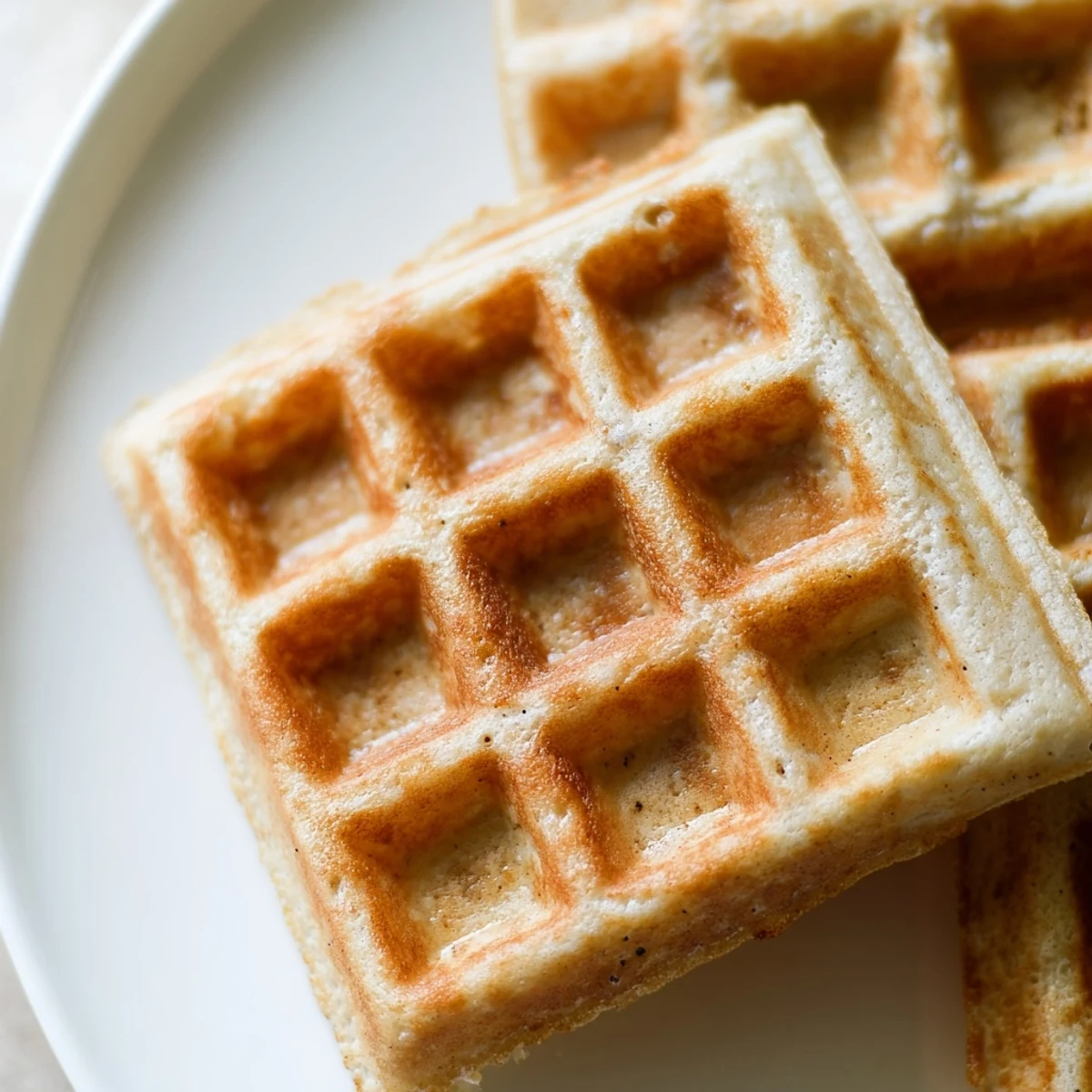 Crispy Greek yogurt waffles topped with fresh berries and a dollop of whipped cream