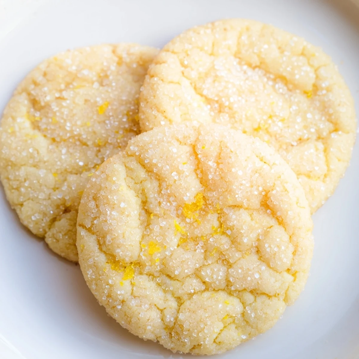 Soft lemon sugar cookies with crackled tops coated in sparkling white sugar crystals