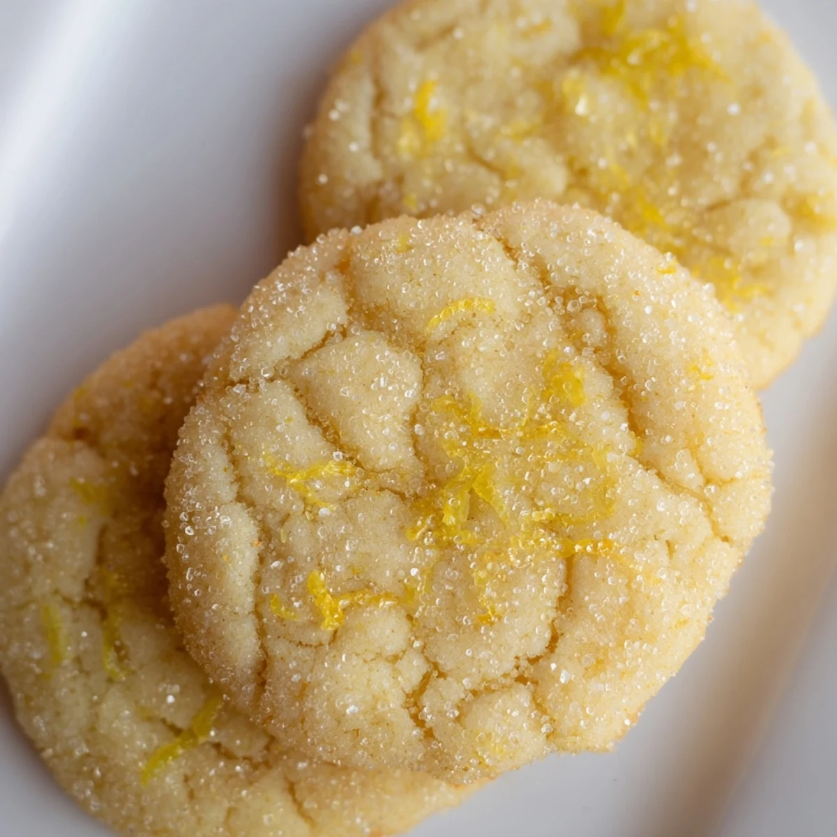 Chewy lemon sugar cookies fresh from the oven with lightly golden edges