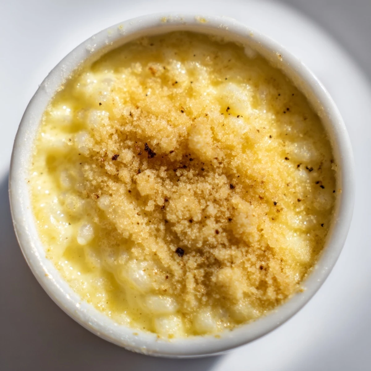 Silky Portuguese rice custard with a speckled cinnamon crust served in small dishes