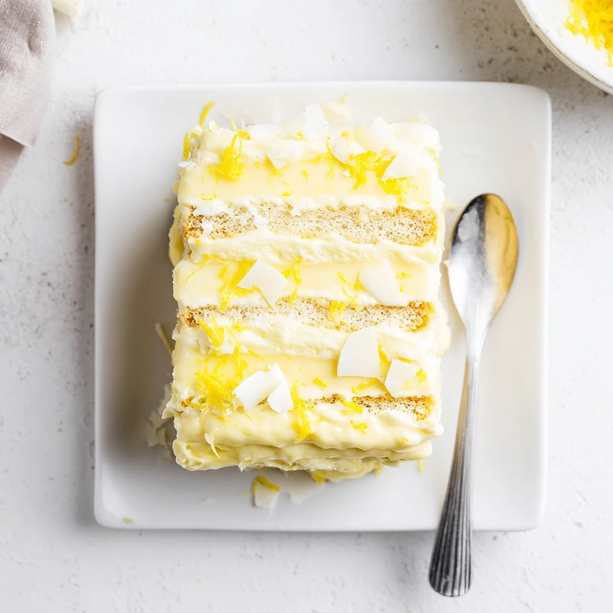 Creamy lemon tiramisu layered with syrup-soaked ladyfingers and bright zest garnish