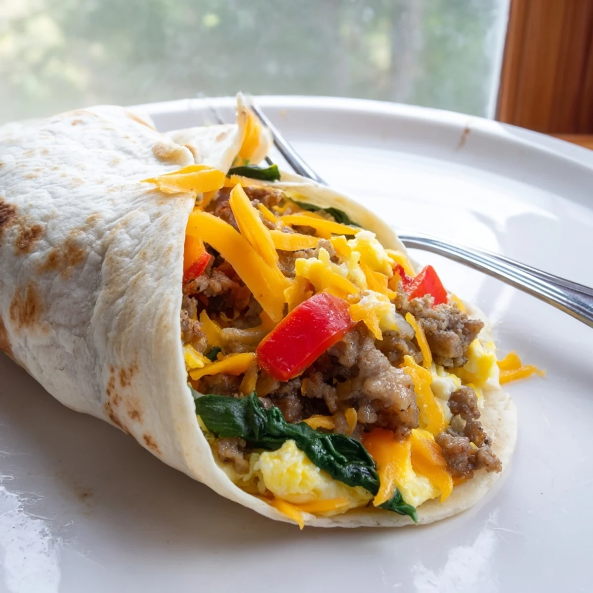 Foiled freezer breakfast burritos ready to reheat, packed with peppers, eggs, and cheese