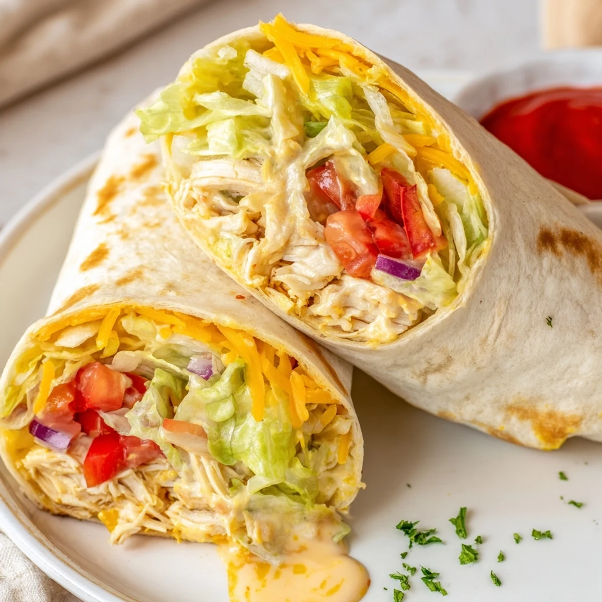 Family-style Cheesy Garlic Chicken Wraps on skillet, ready for quick lunch