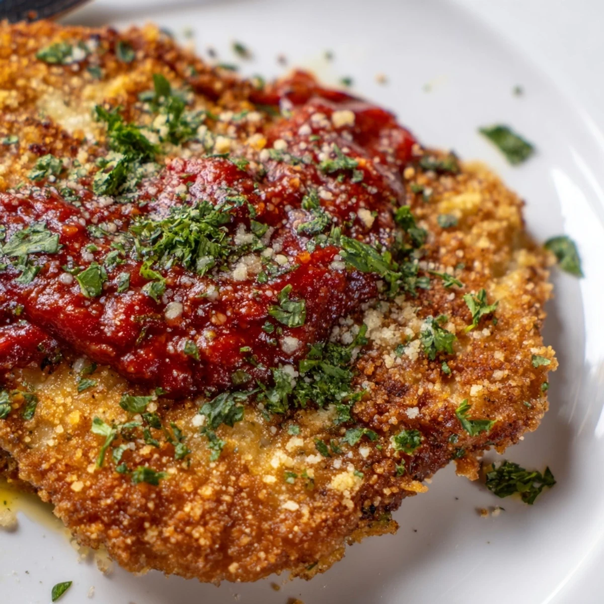 Parmesan Roasted Red Pepper Chicken with glossy sauce, golden crusted breasts  