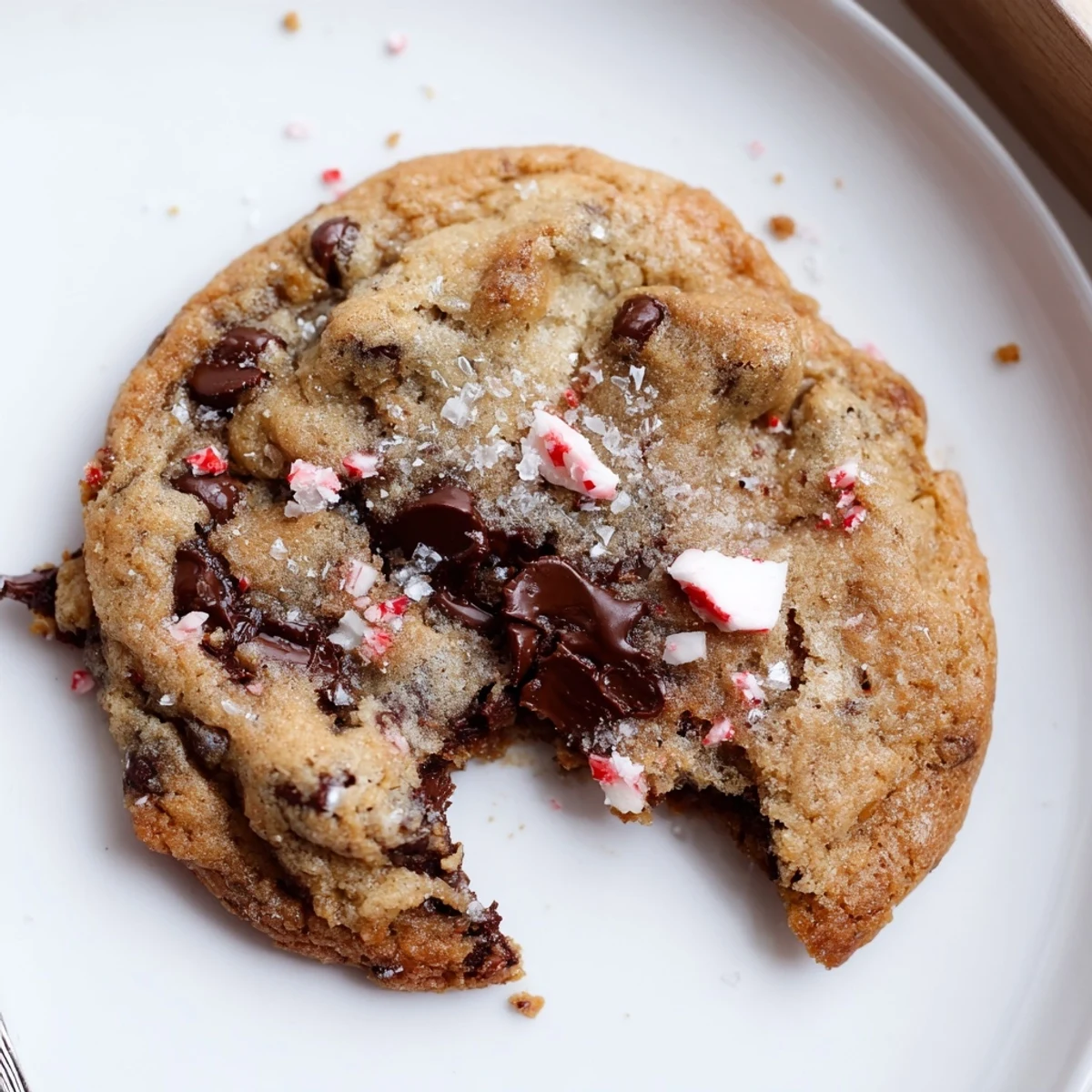 Peppermint Chocolate Chip Cookies cooling on a rack, melty chips, crushed peppermint pieces