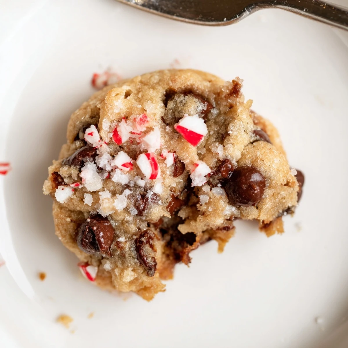 Warm Peppermint Chocolate Chip Cookies with glossy chocolate pockets and minty holiday aroma