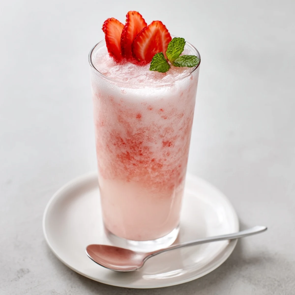 Chilled Strawberry Coconut Cooler Recipe poured into tall glasses, garnished with strawberry slices