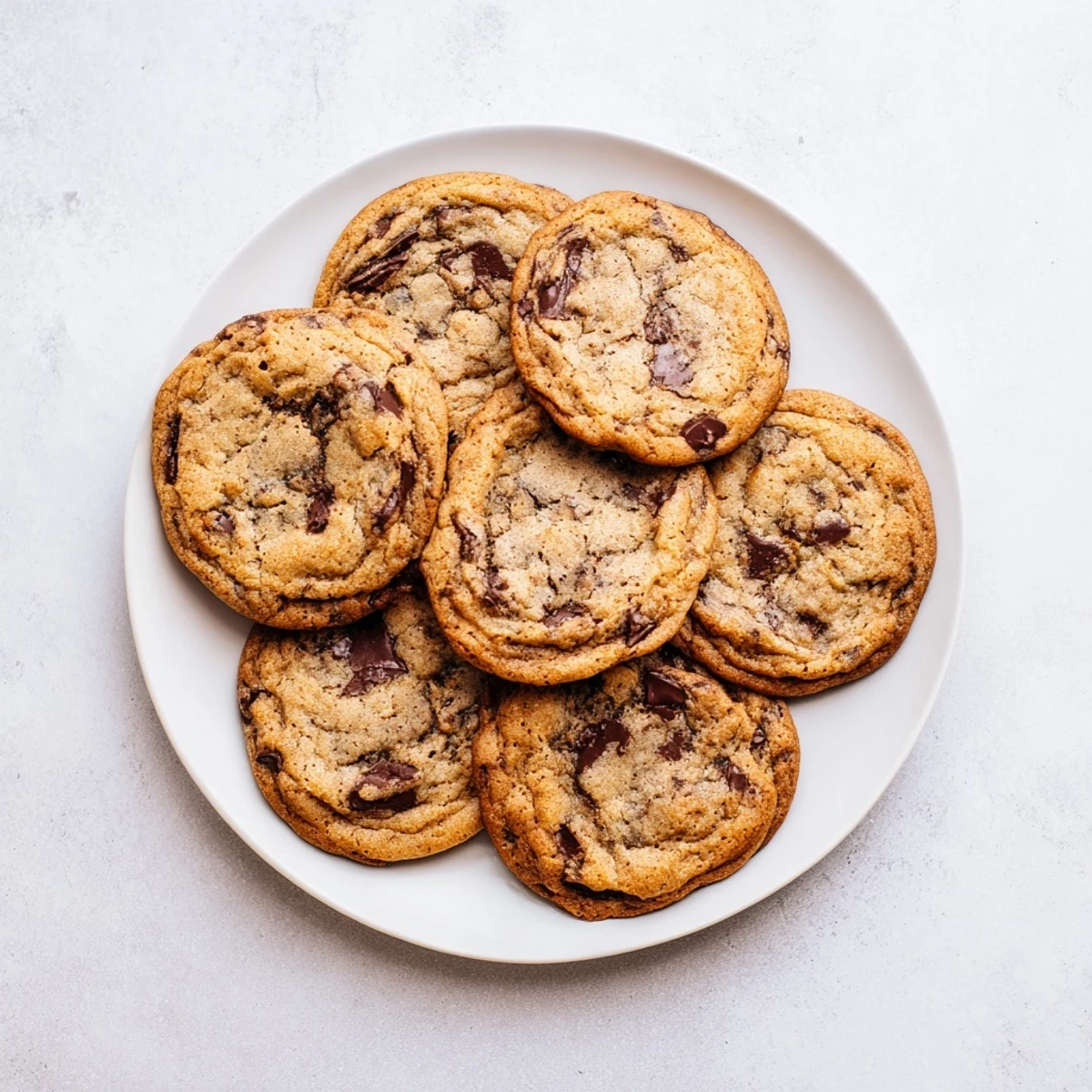 Golden brown chewy chocolate chip cookies fresh from the oven with melting chocolate centers