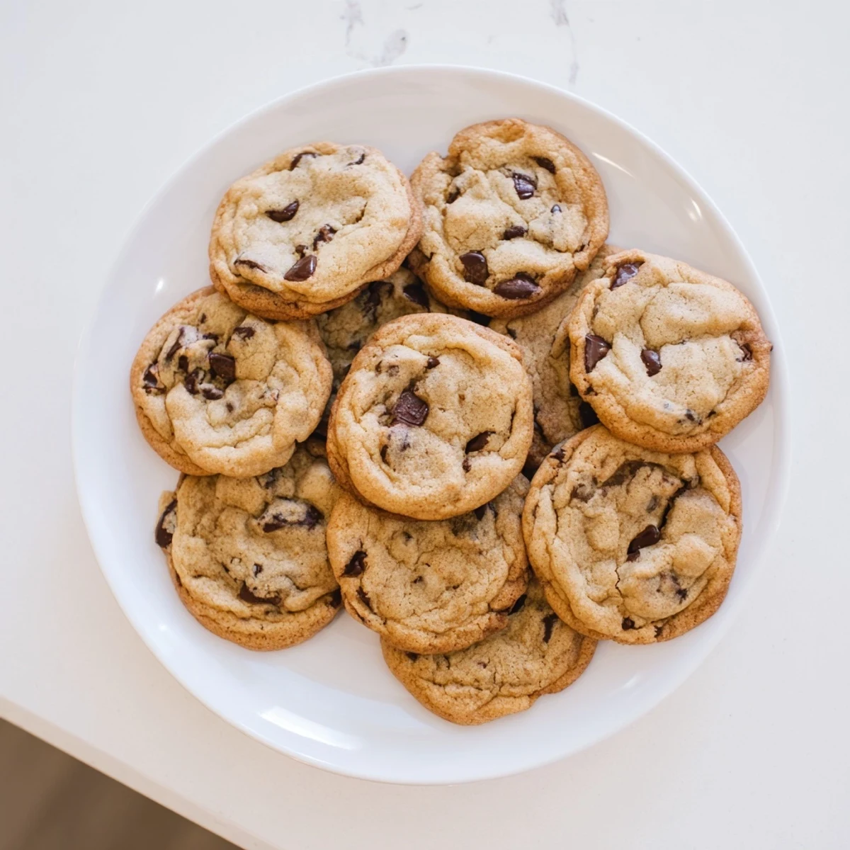 Warm homemade chewy chocolate chip cookies cooling on wire rack with crisp edges and soft centers