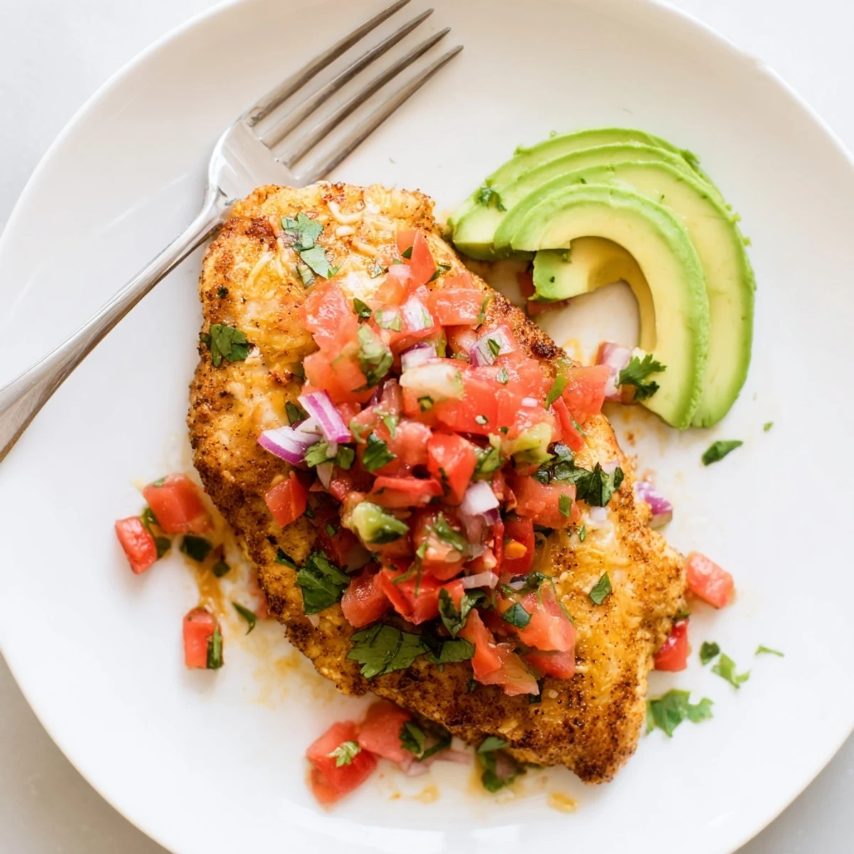 Salsa Fresca Chicken Bake plated hot with jalapeño kick and lime wedges