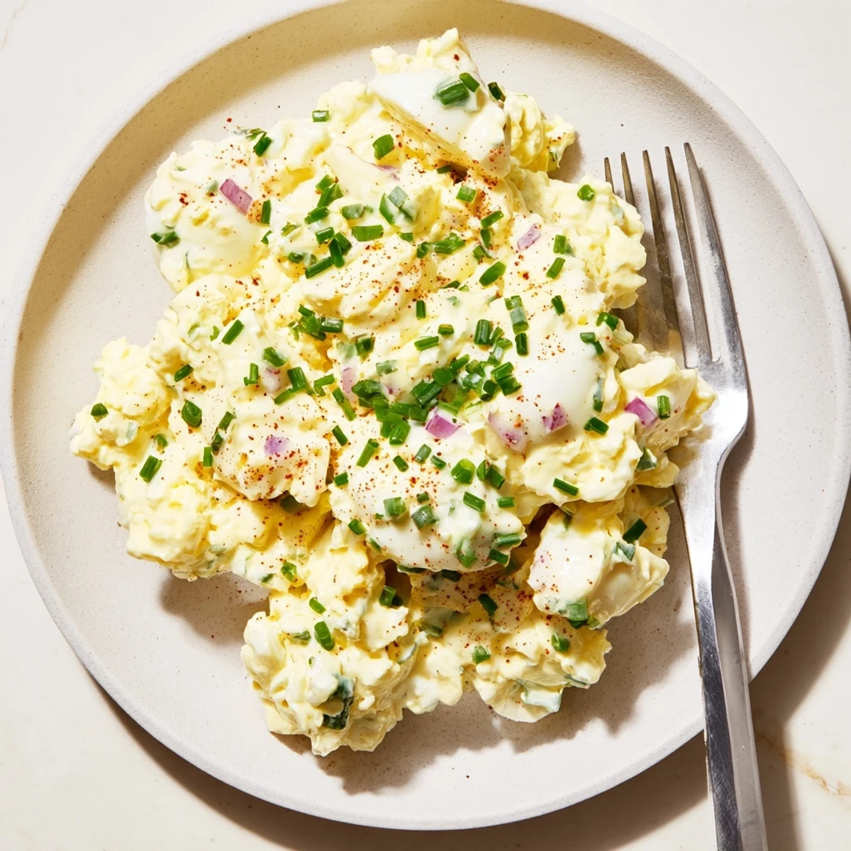 Creamy Classic Egg Salad Recipe on toasted bread, tangy, chunky, garnished with paprika