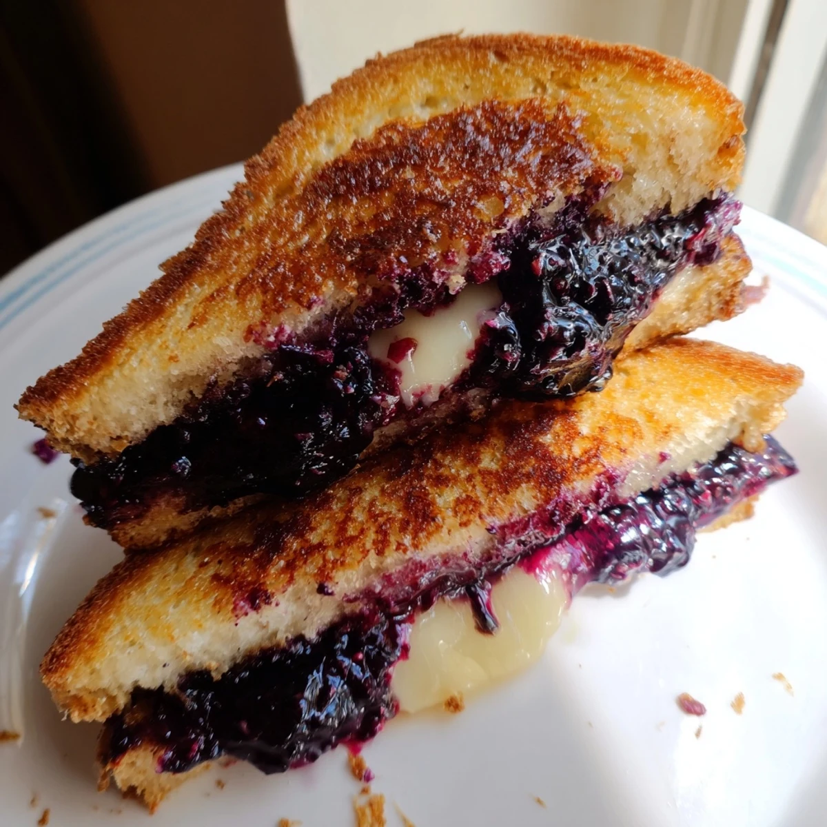 Crispy Blueberry Grilled Cheese with melted cheddar and golden, buttered crust