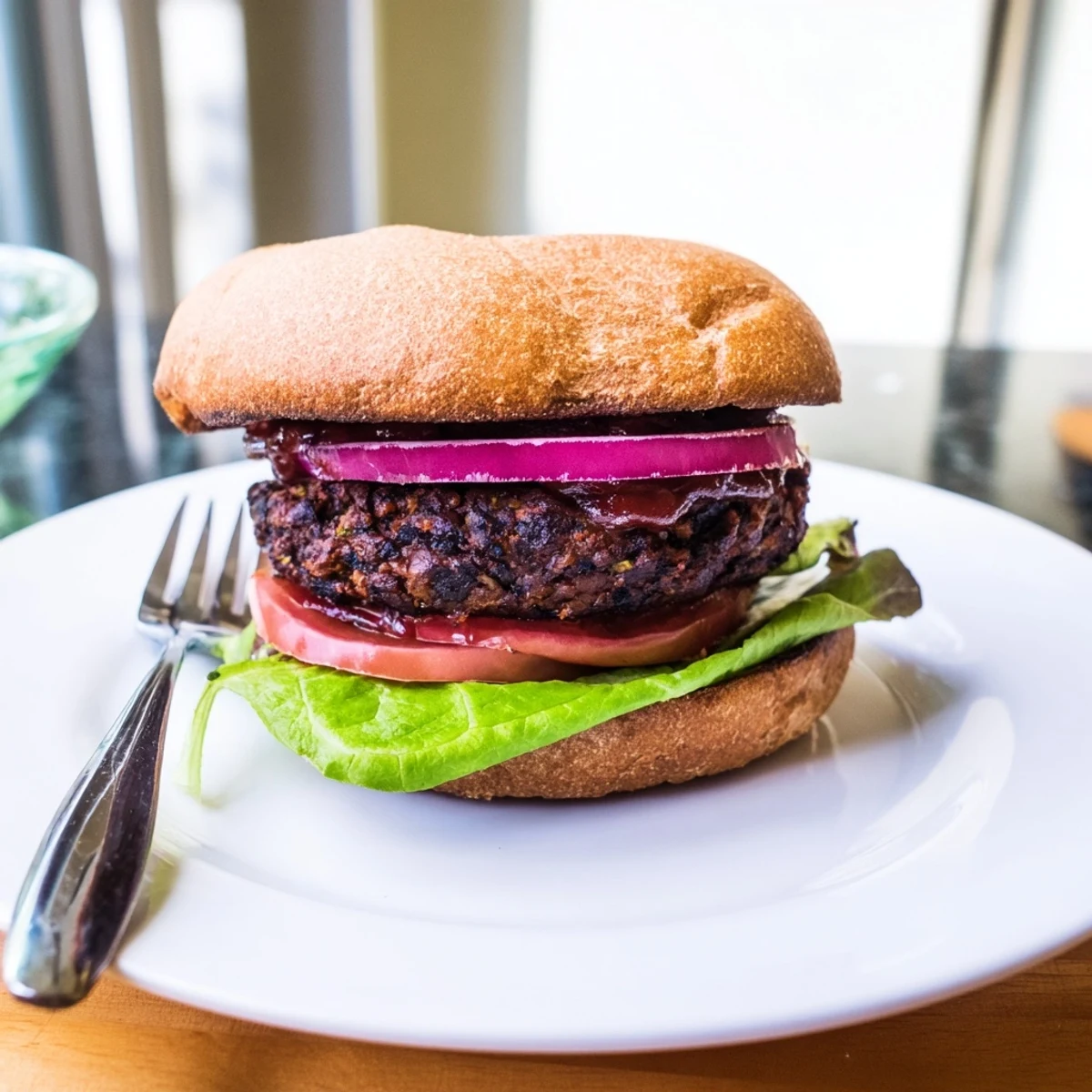 Coffee rub burgers topped with rich smoky BBQ sauce on toasted buns